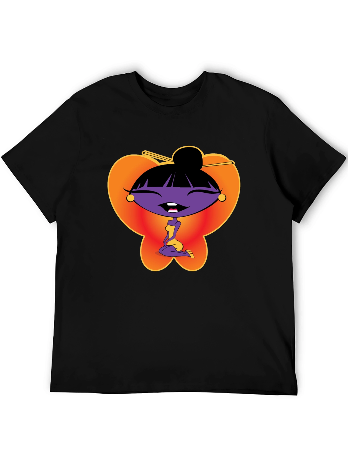 Cartoon Girl Graphic Tee - Black