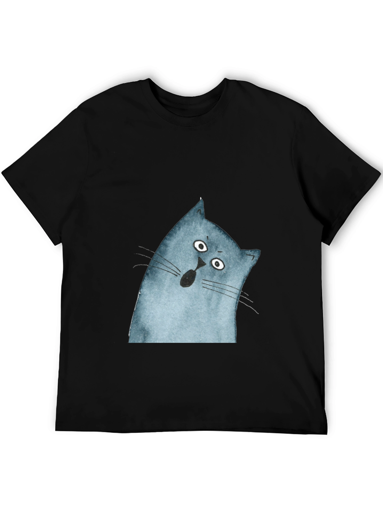 Surprised Cat Graphic Tee - Black Cotton Casual Top