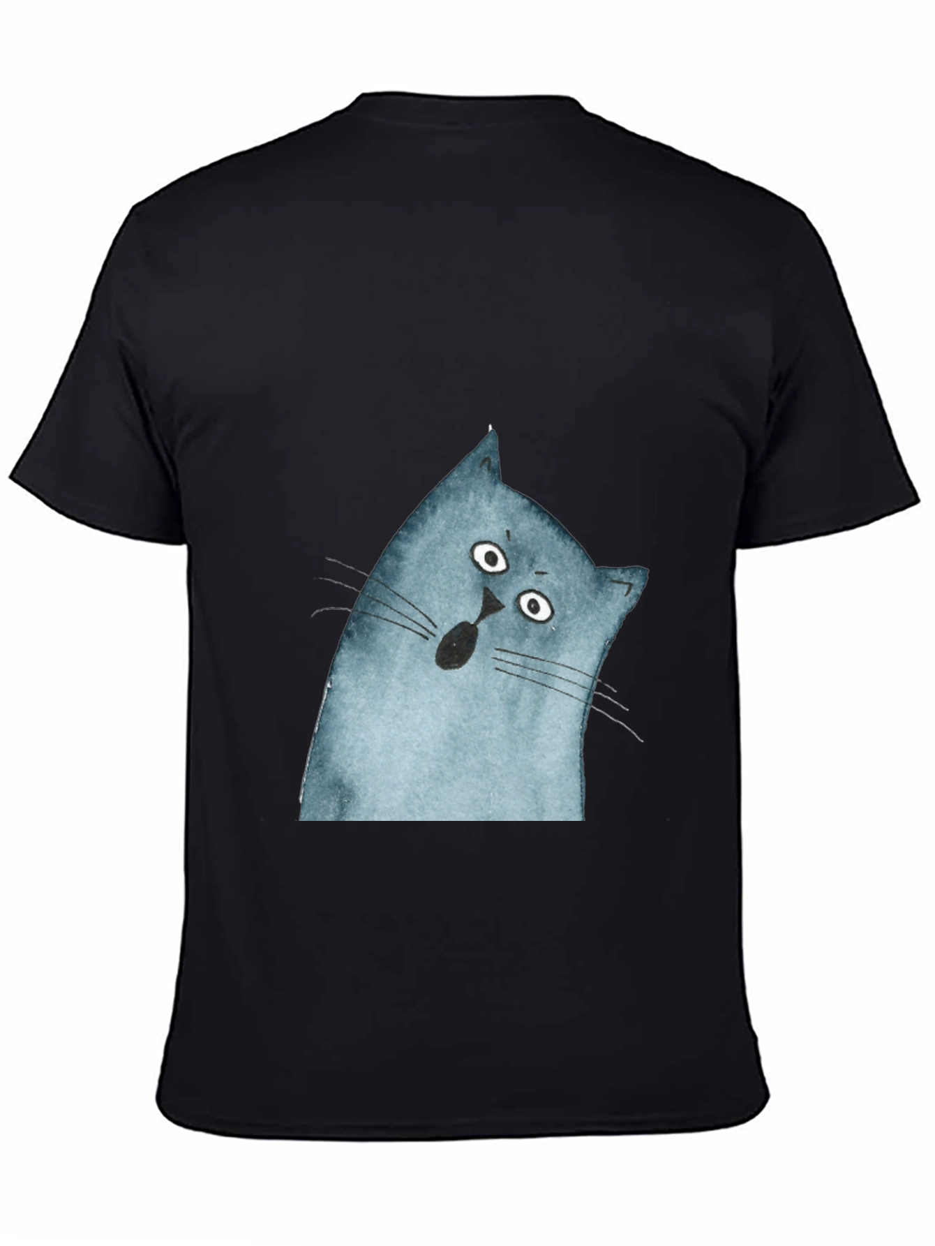 Surprised Cat Graphic Tee - Black Cotton Casual Top