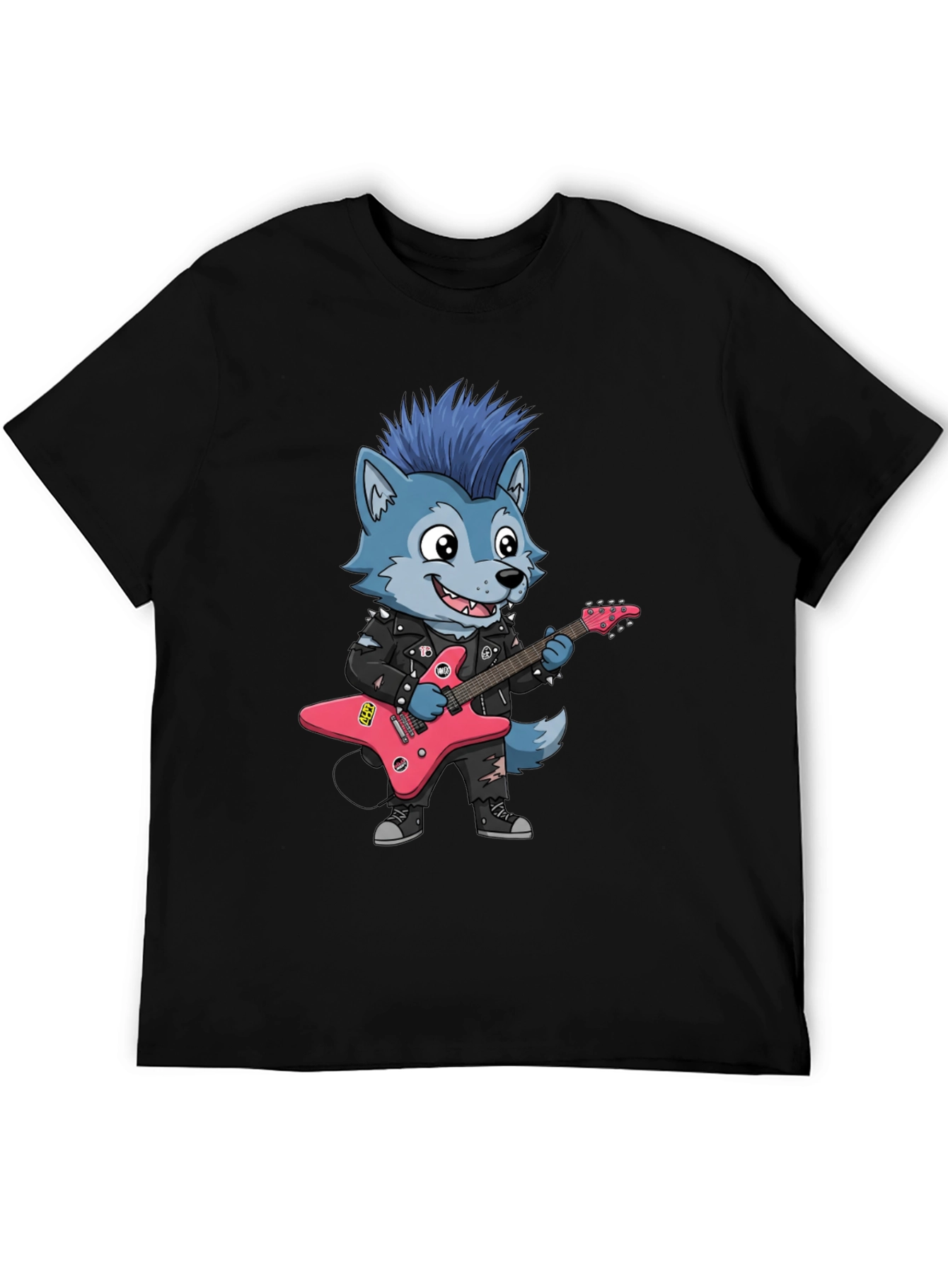 Cool Wolf Rocker Graphic Tee - Black Cotton T-Shirt
