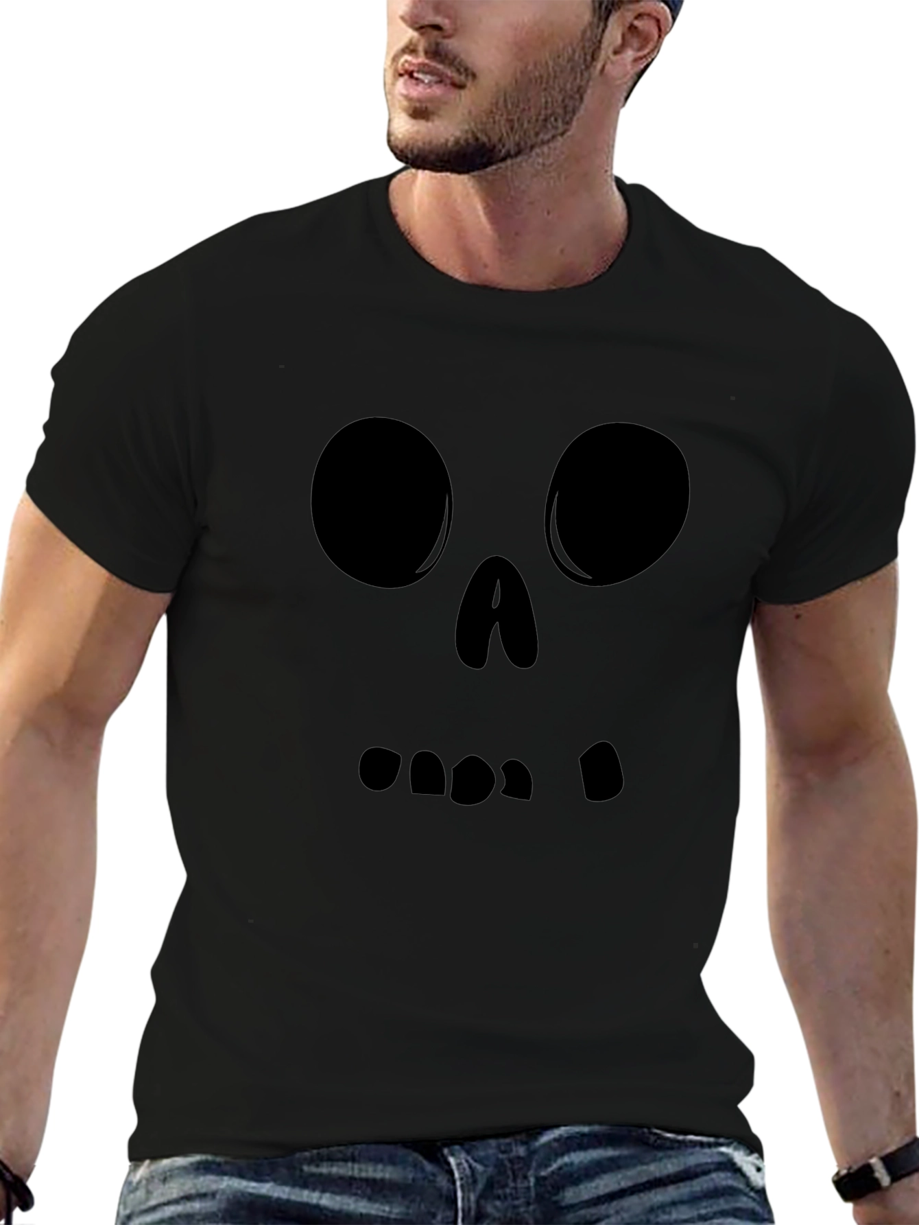 Spooky Face Graphic T-Shirt - Black