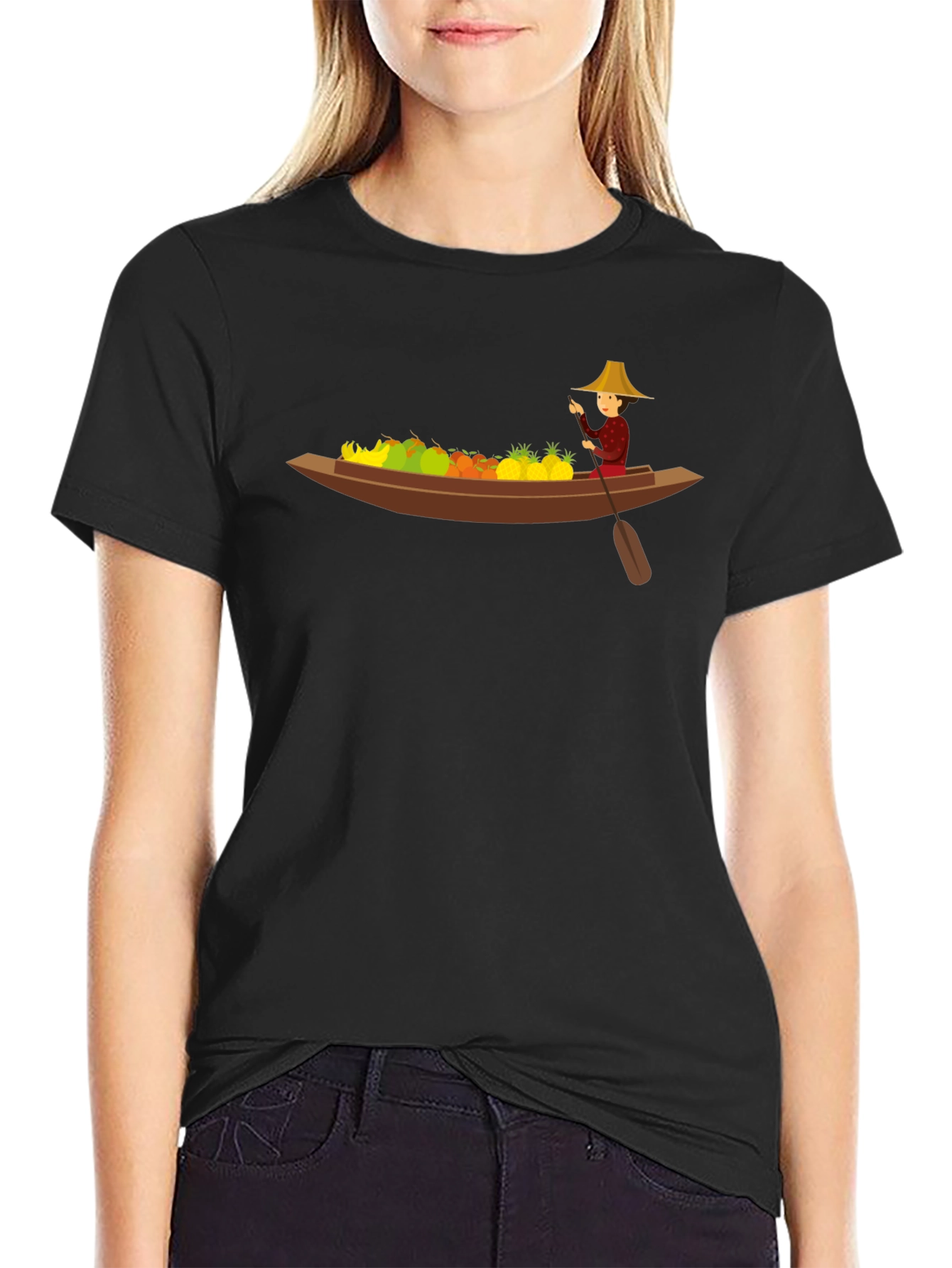 Fruit Boat Graphic Black T-Shirt