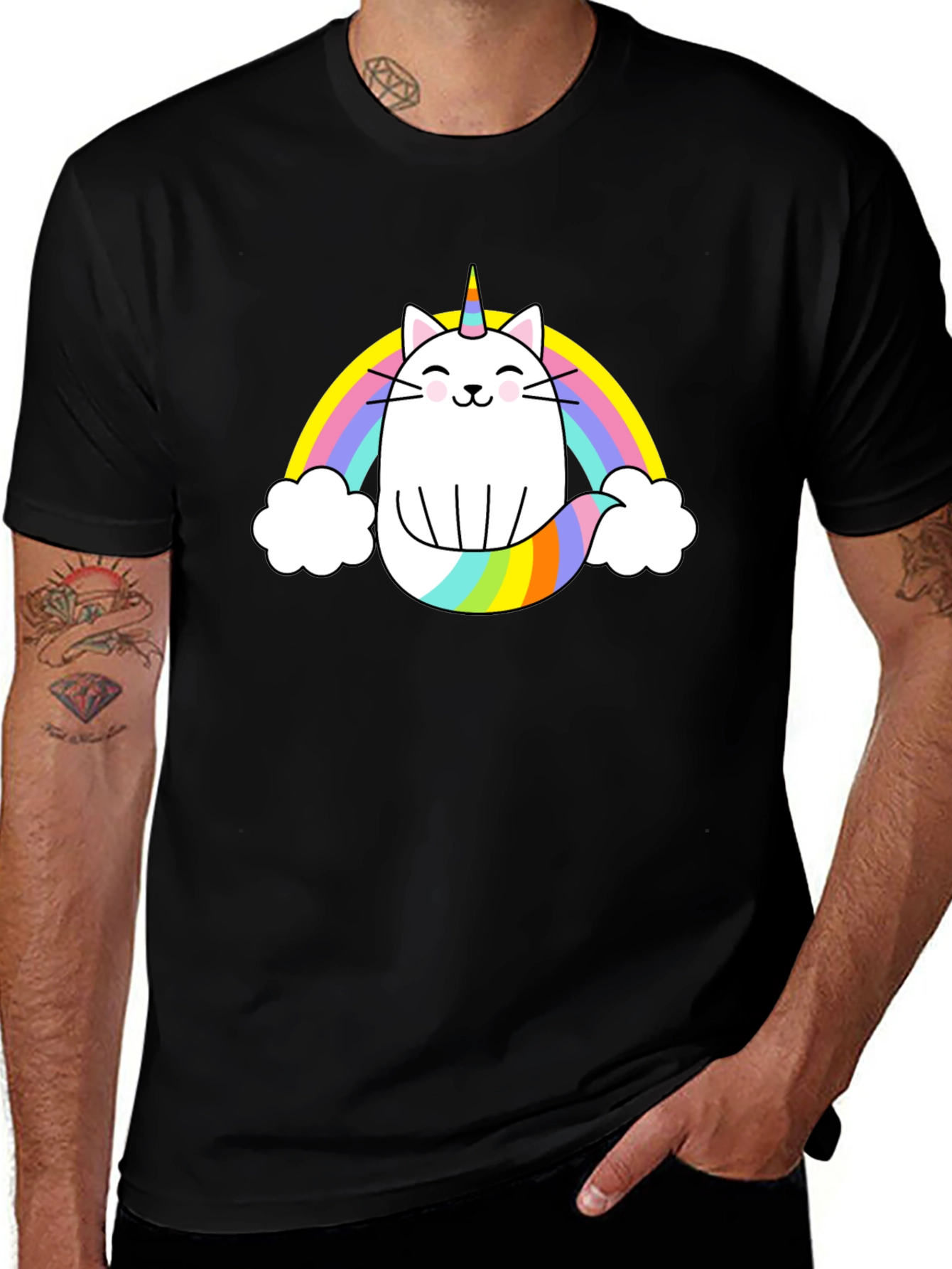 Unicat Rainbow T-Shirt - Black Cotton Blend