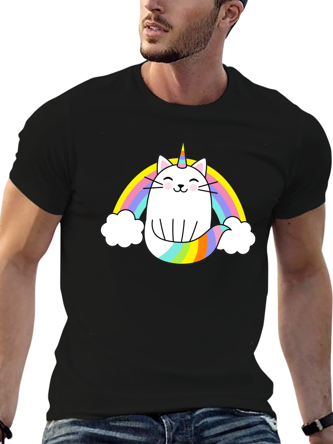 Unicat Rainbow T-Shirt - Black Cotton Blend
