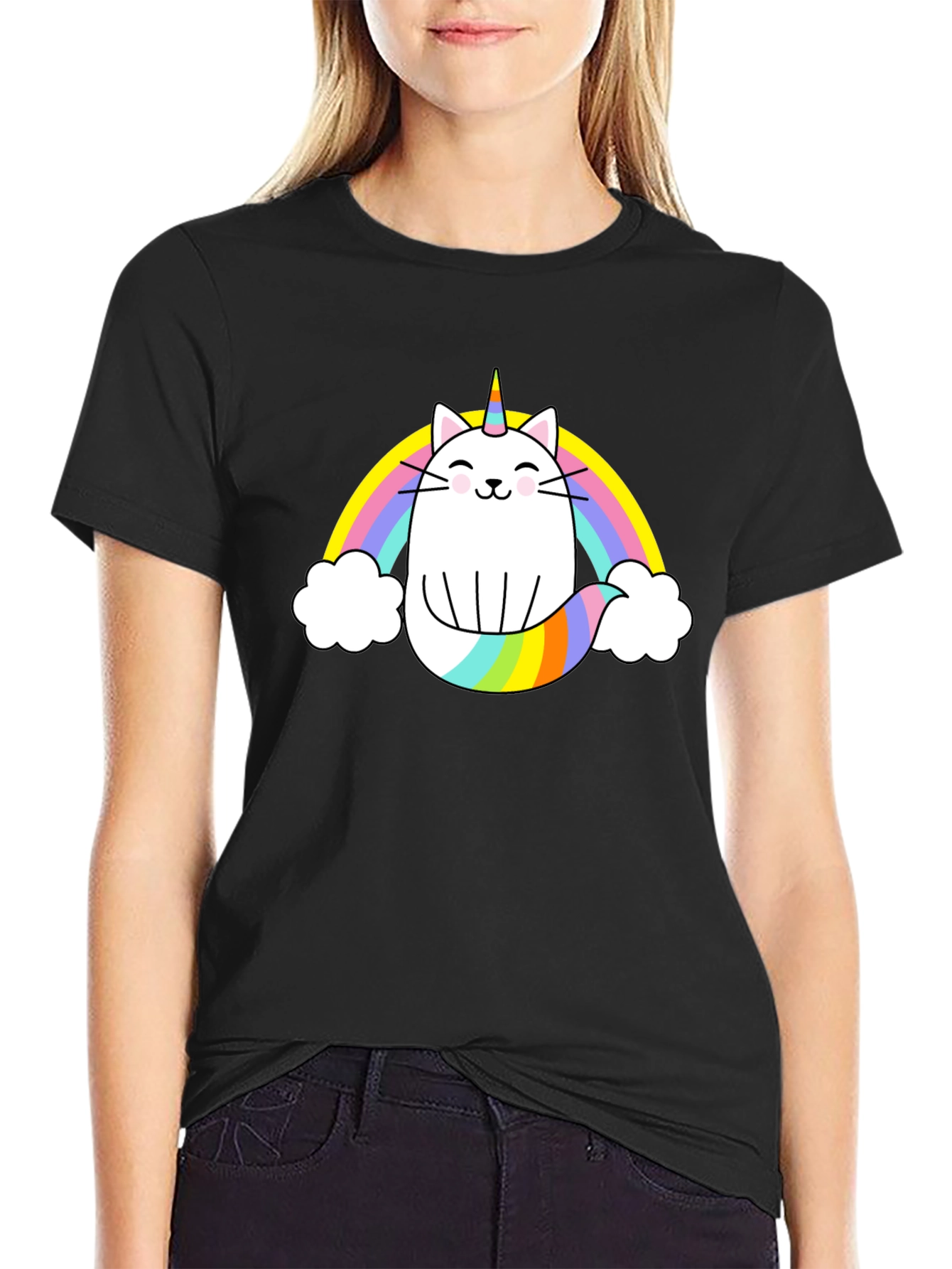 Unicat Rainbow T-Shirt - Black Cotton Blend