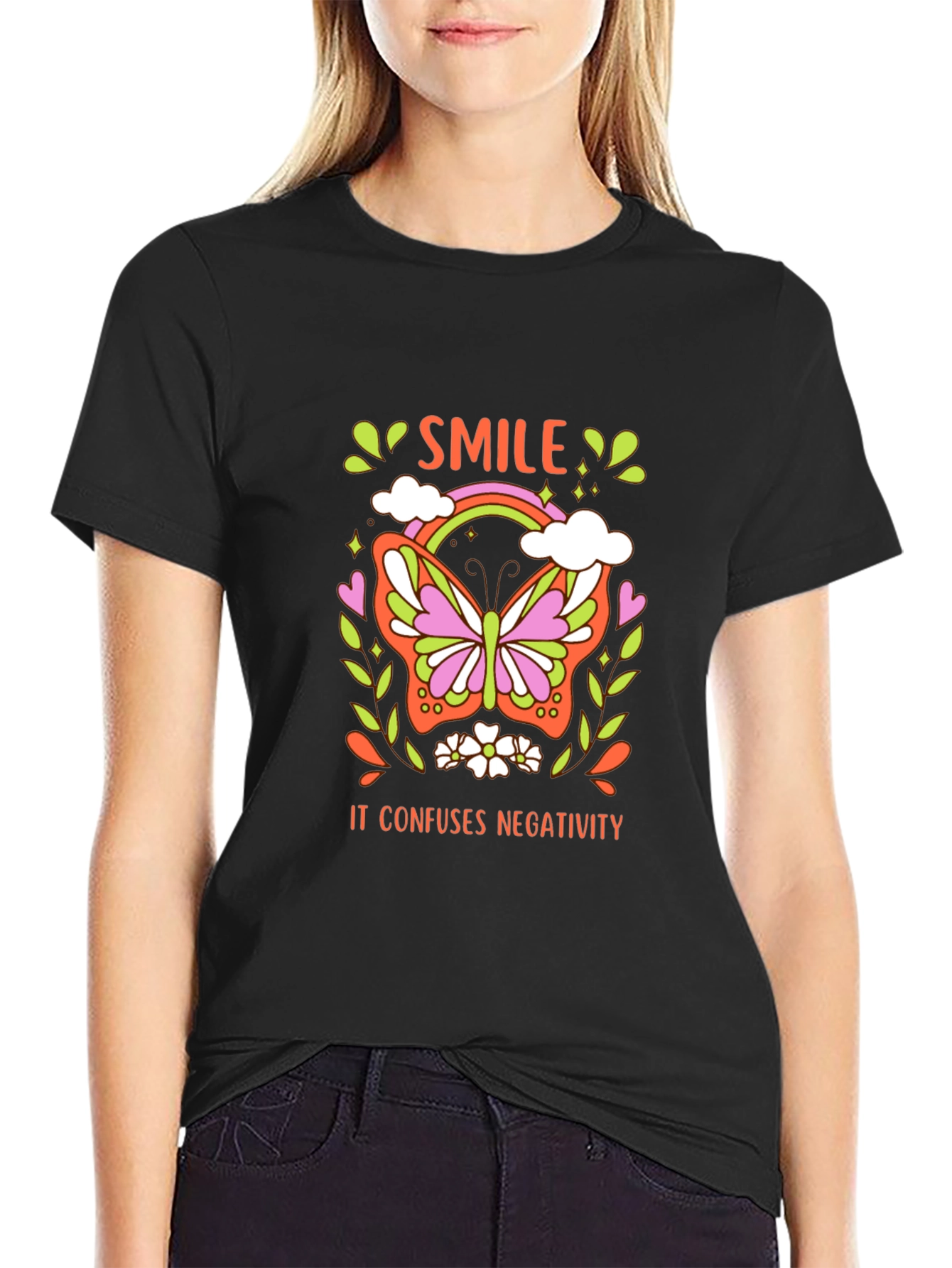 Smile Butterfly Graphic Tee - Confuse Negativity