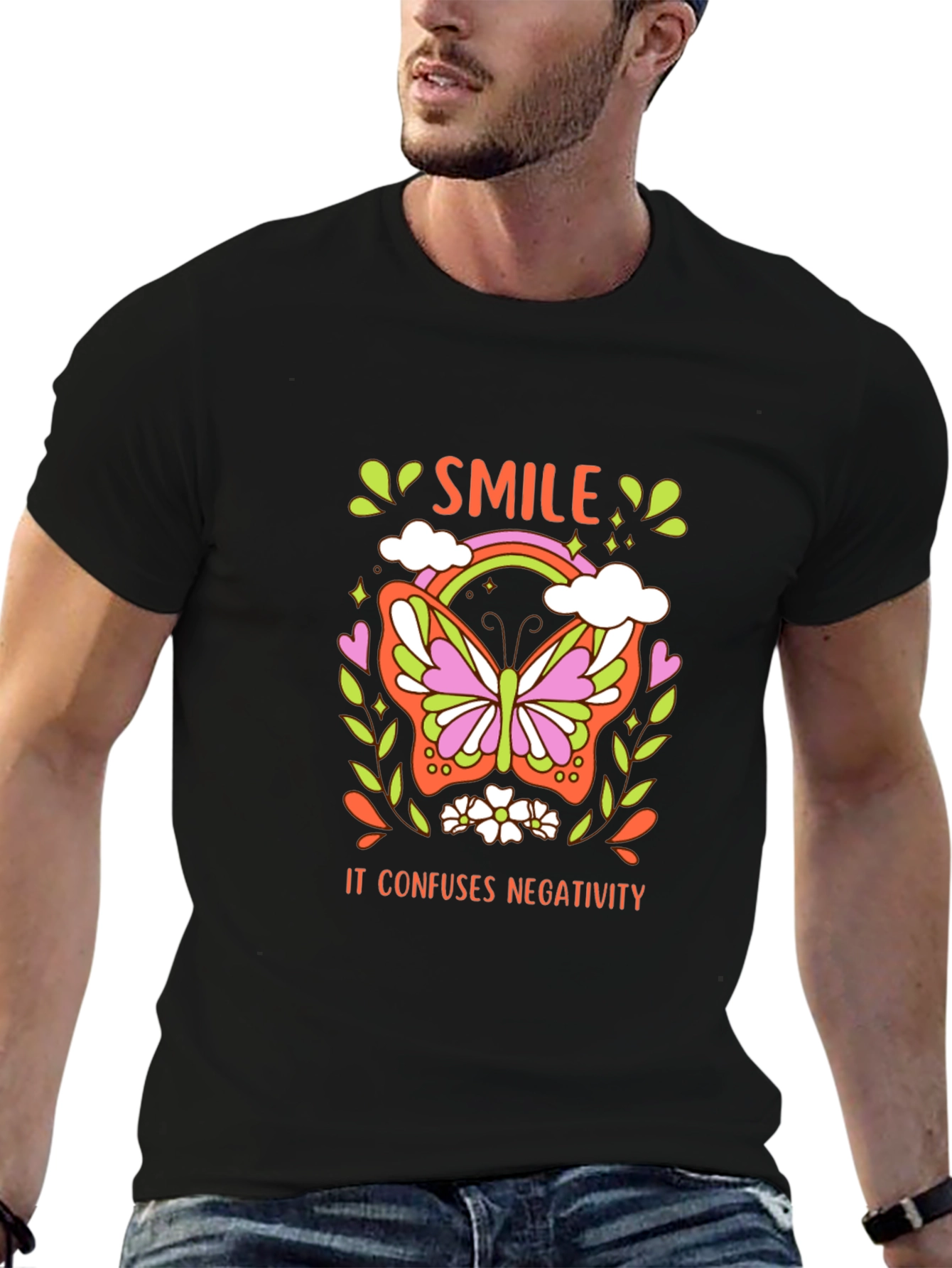 Smile Butterfly Graphic Tee - Confuse Negativity