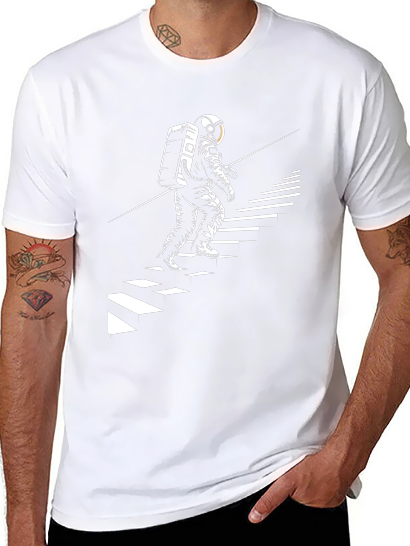 Astronaut Climbing Stairs Graphic Tee