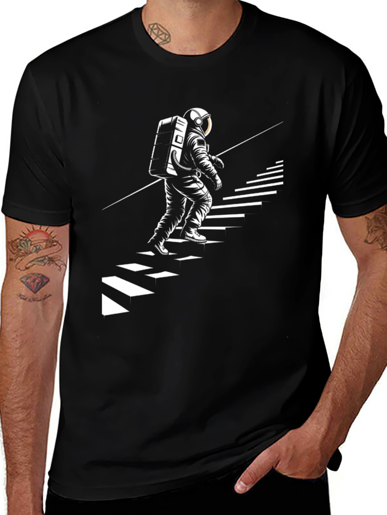 Astronaut Climbing Stairs Graphic Tee