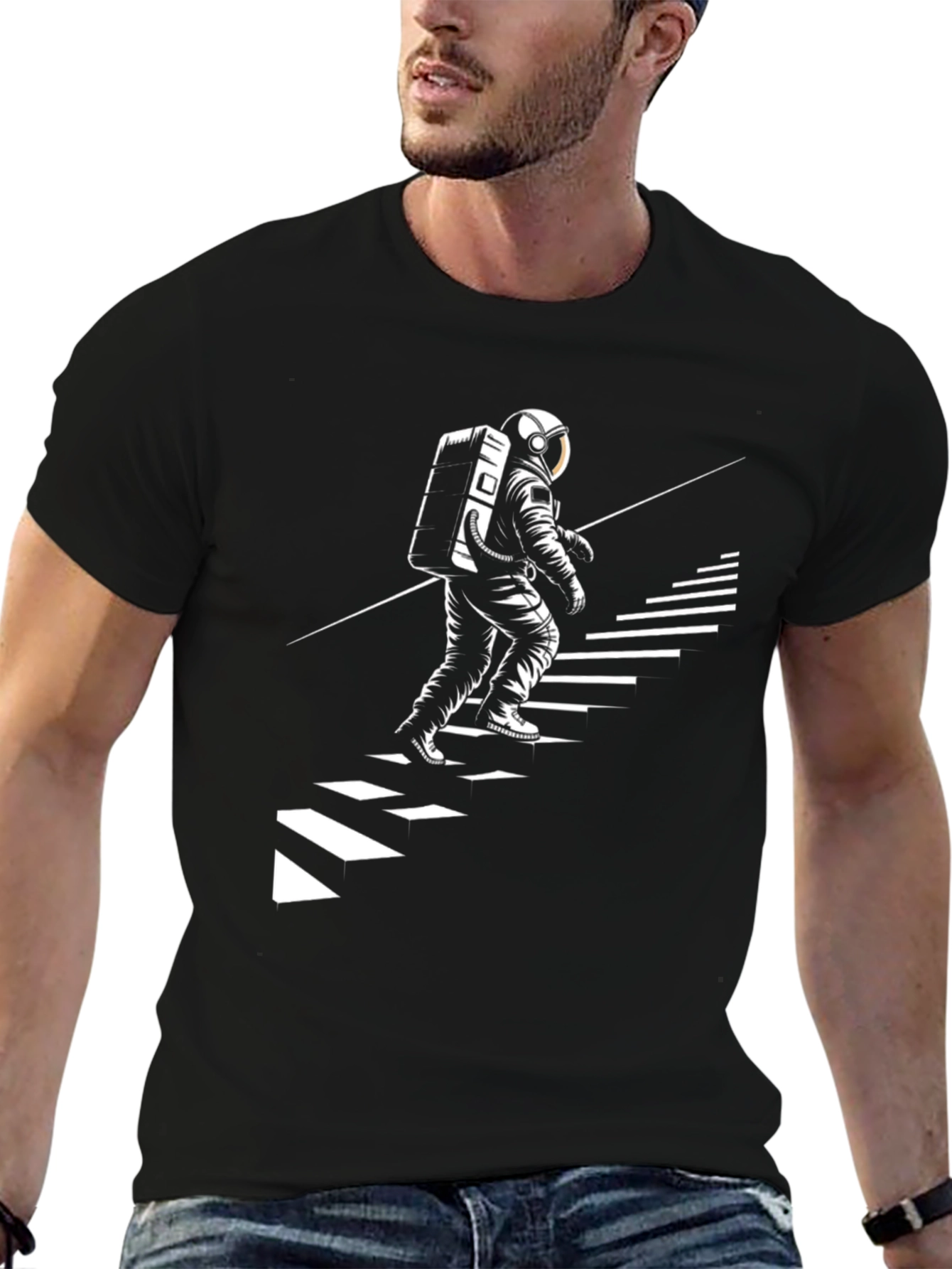 Astronaut Climbing Stairs Graphic Tee