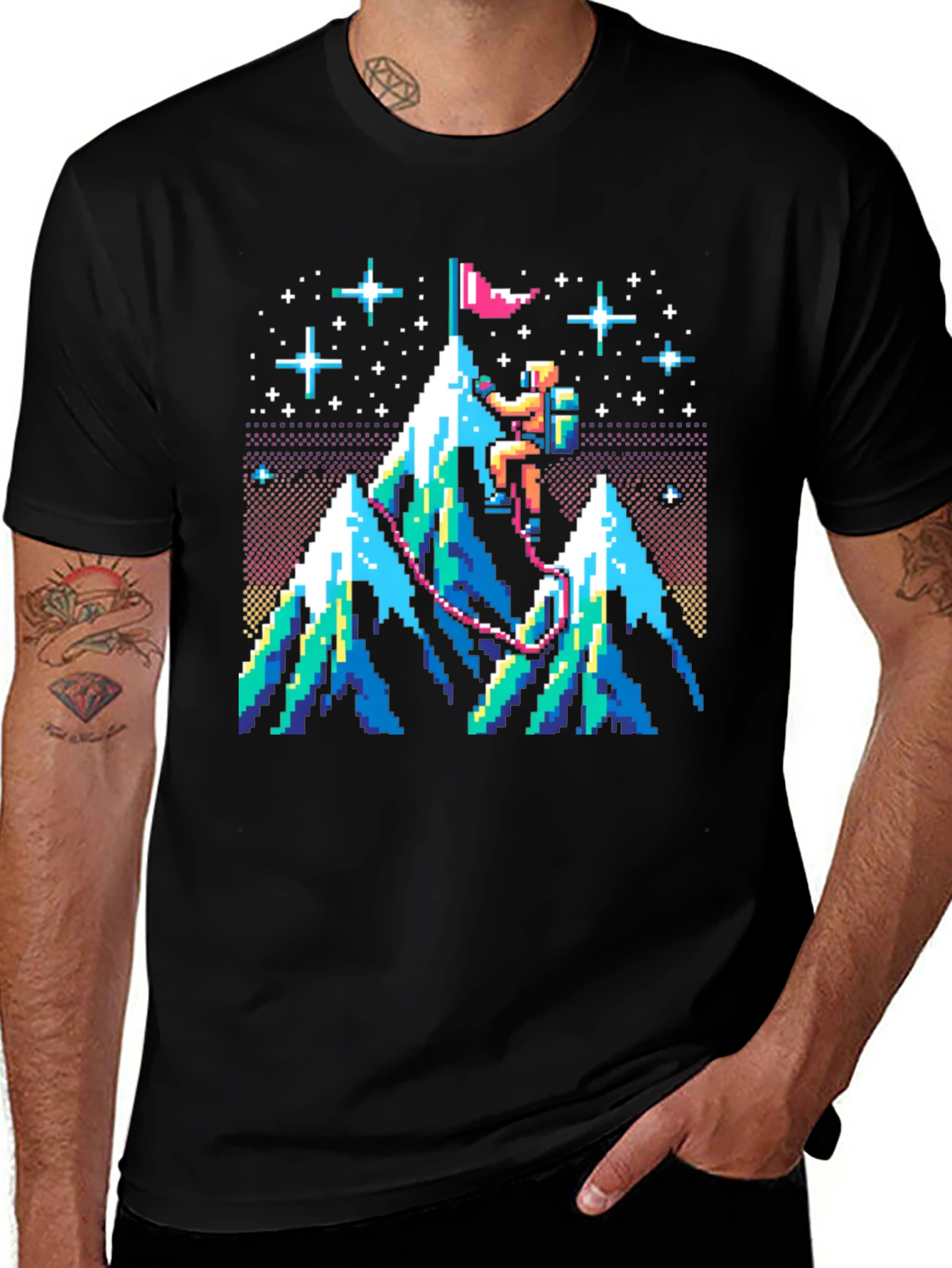 Pixel Art Mountain Climber Graphic Tee