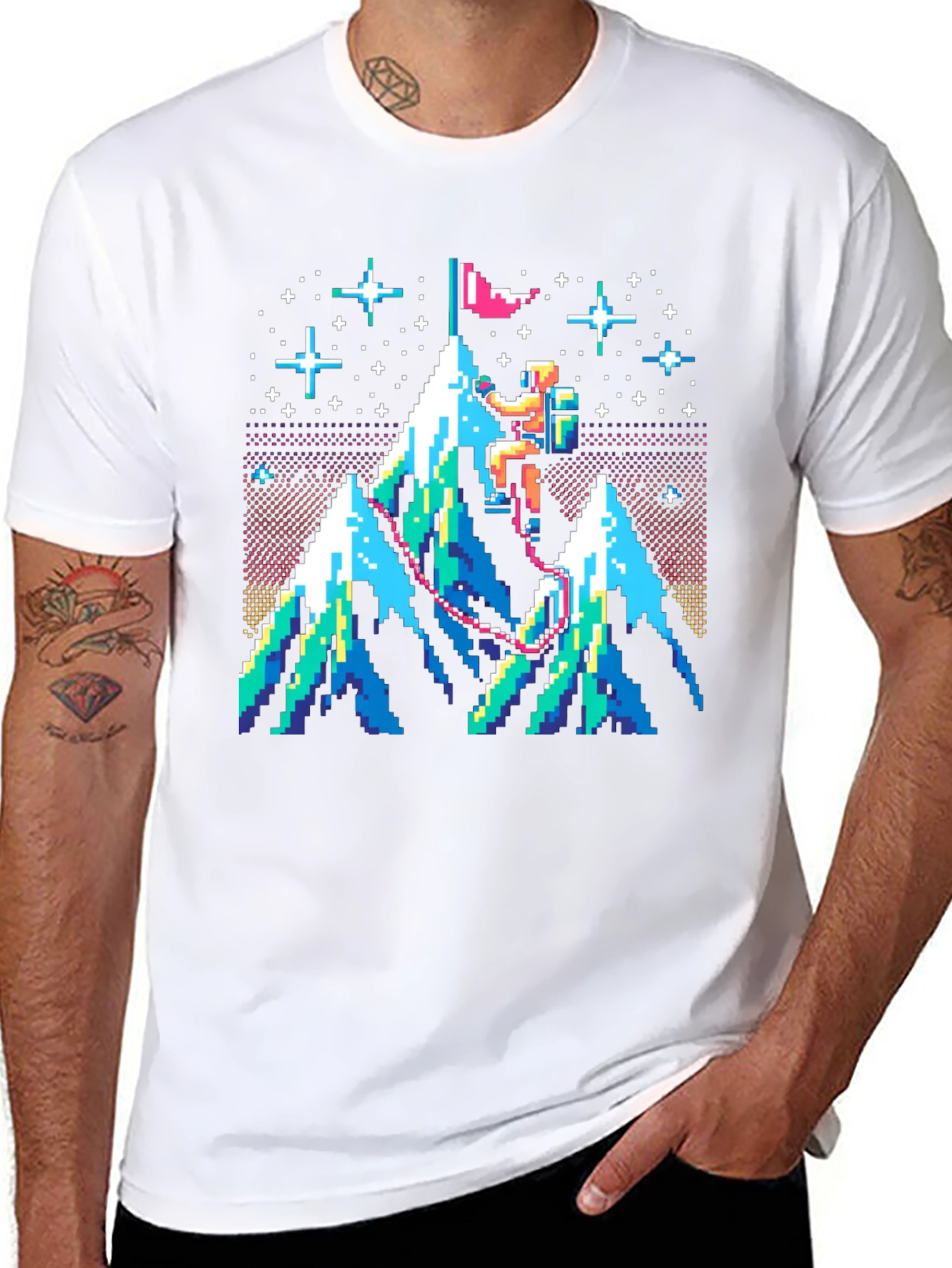 Pixel Art Mountain Climber Graphic Tee