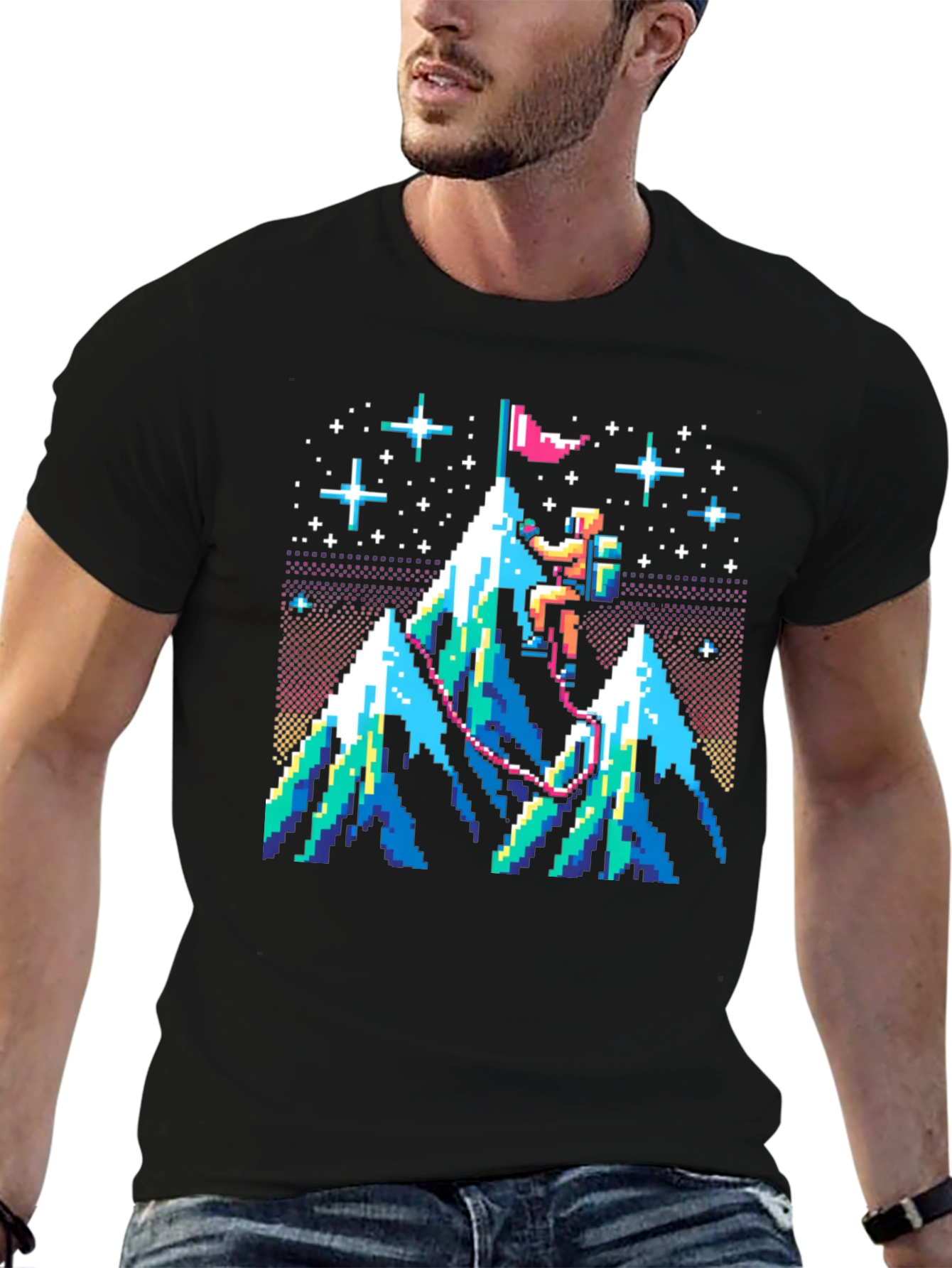 Pixel Art Mountain Climber Graphic Tee
