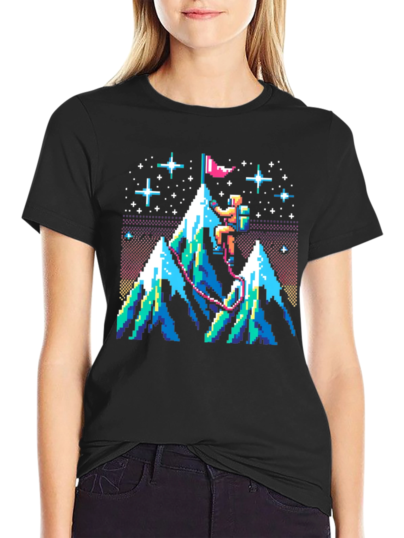 Pixel Art Mountain Climber Graphic Tee