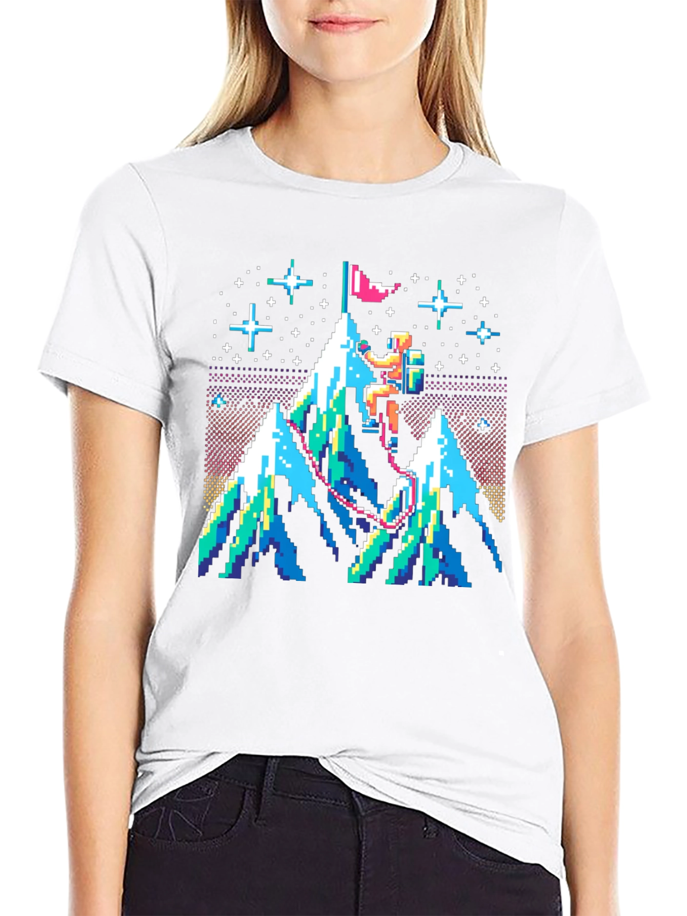 Pixel Art Mountain Climber Graphic Tee