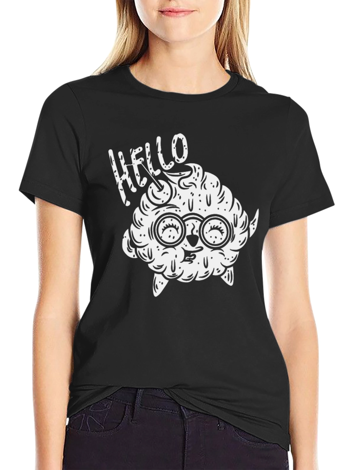 Hello Brainy Monster Black T-Shirt