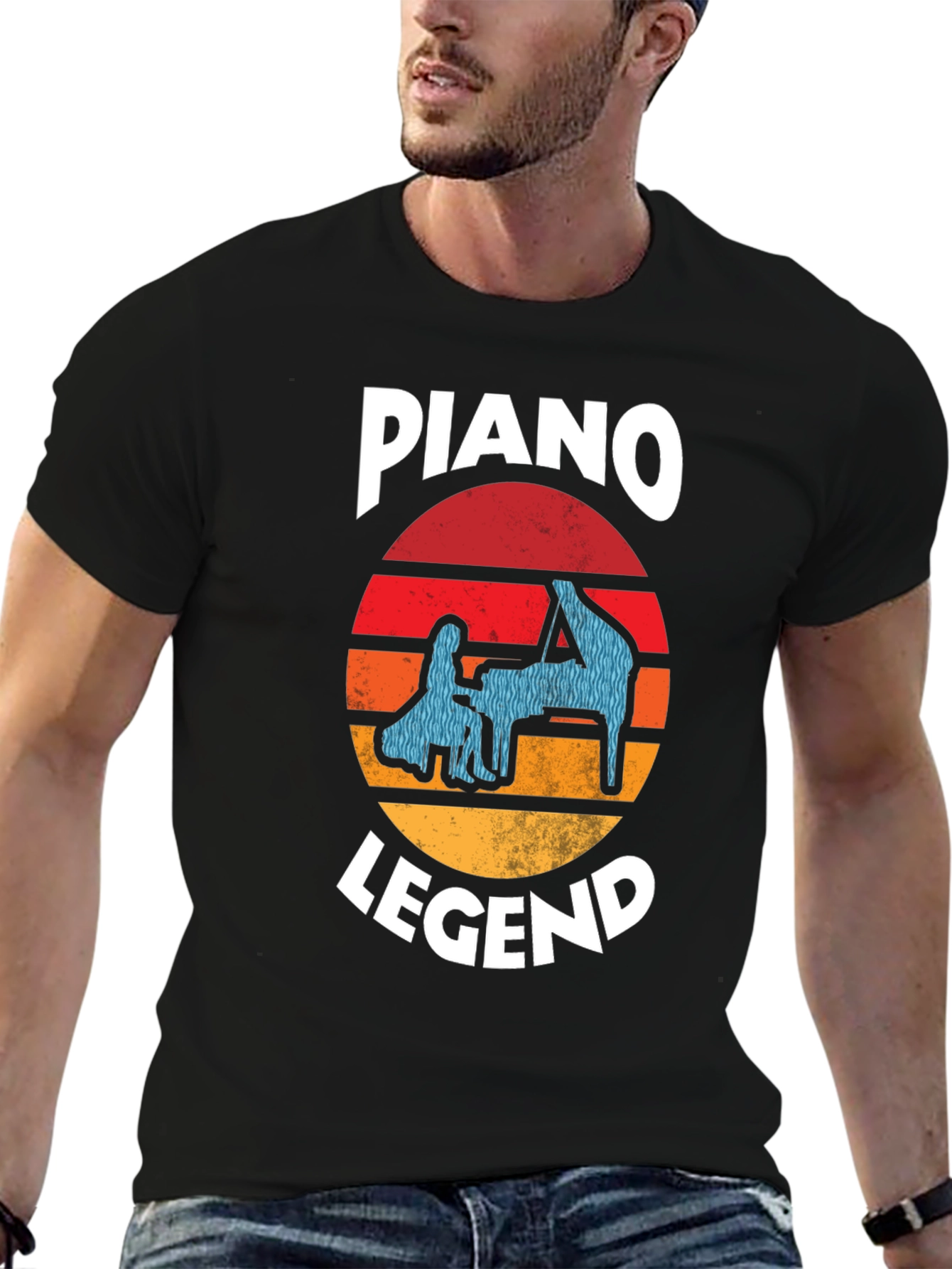 Piano Legend Graphic Tee - Retro Sunset Design