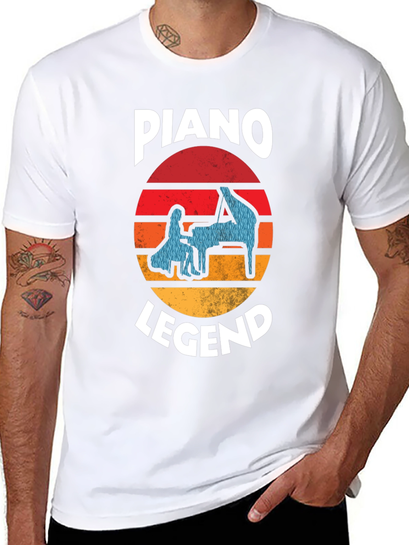 Piano Legend Graphic Tee - Retro Sunset Design