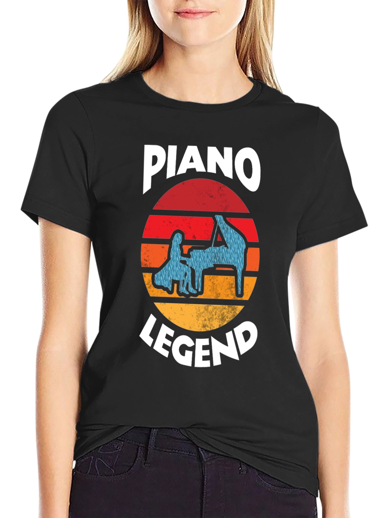 Piano Legend Graphic Tee - Retro Sunset Design