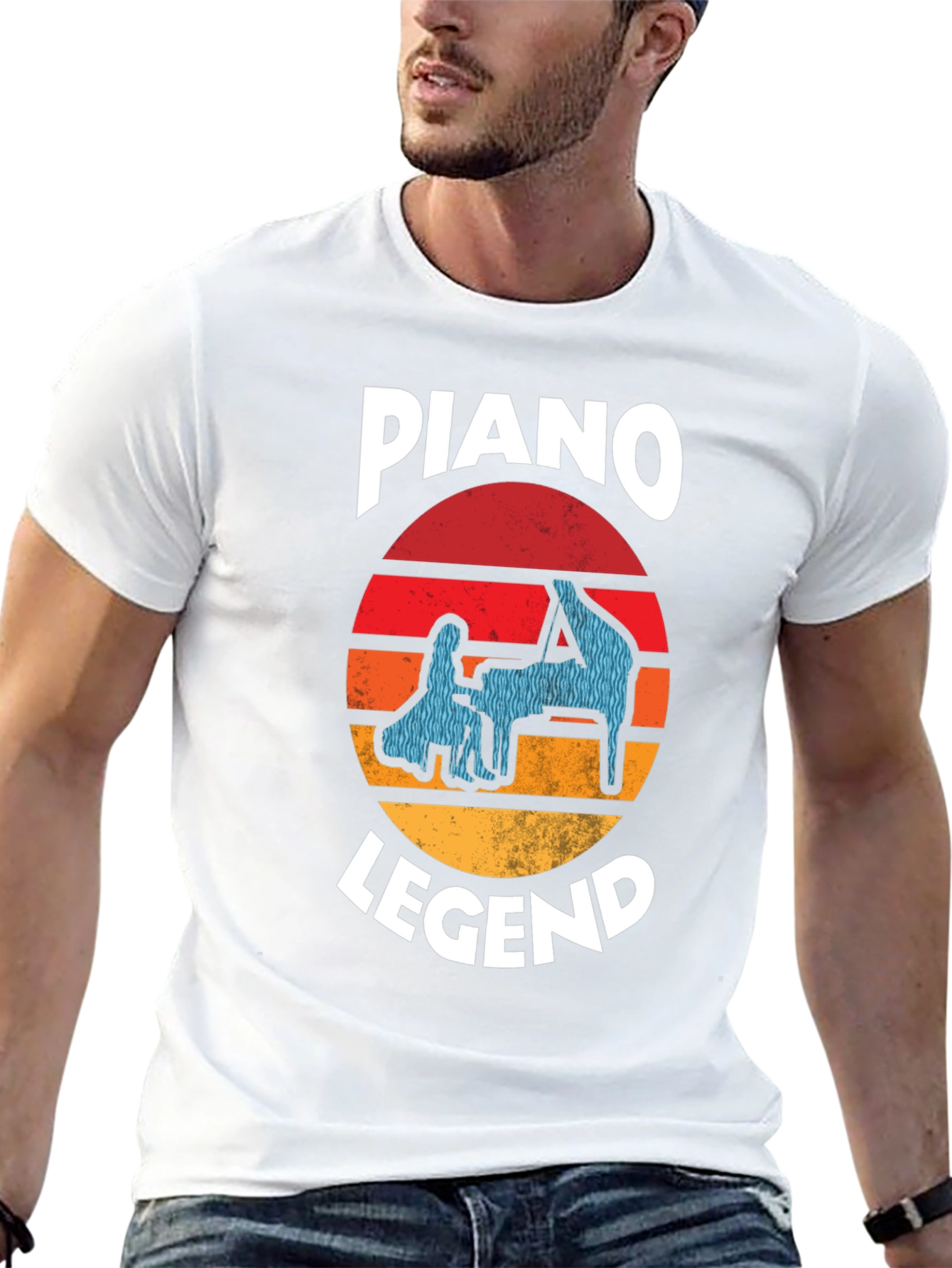 Piano Legend Graphic Tee - Retro Sunset Design