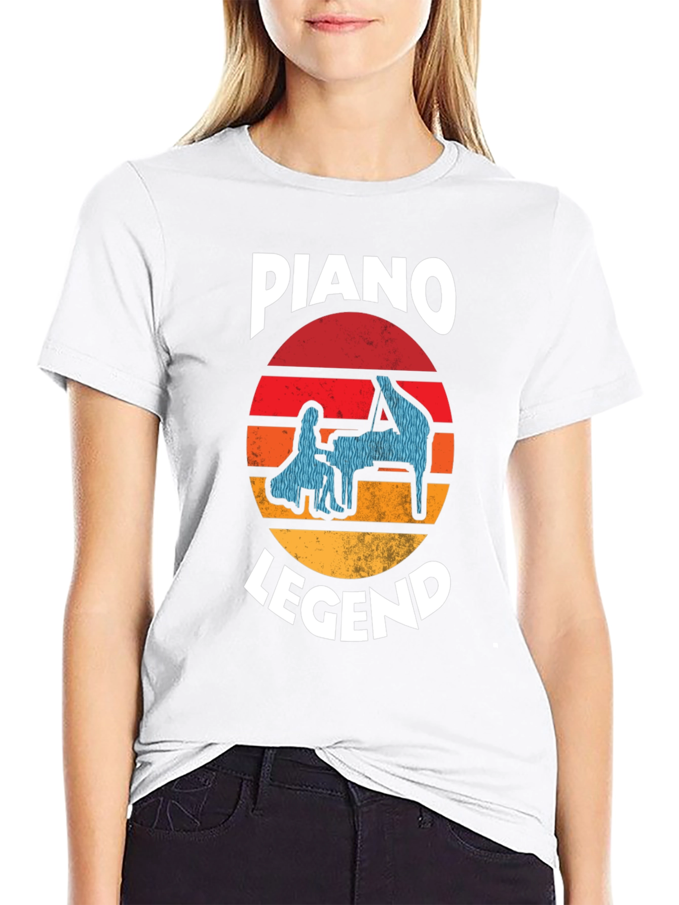 Piano Legend Graphic Tee - Retro Sunset Design