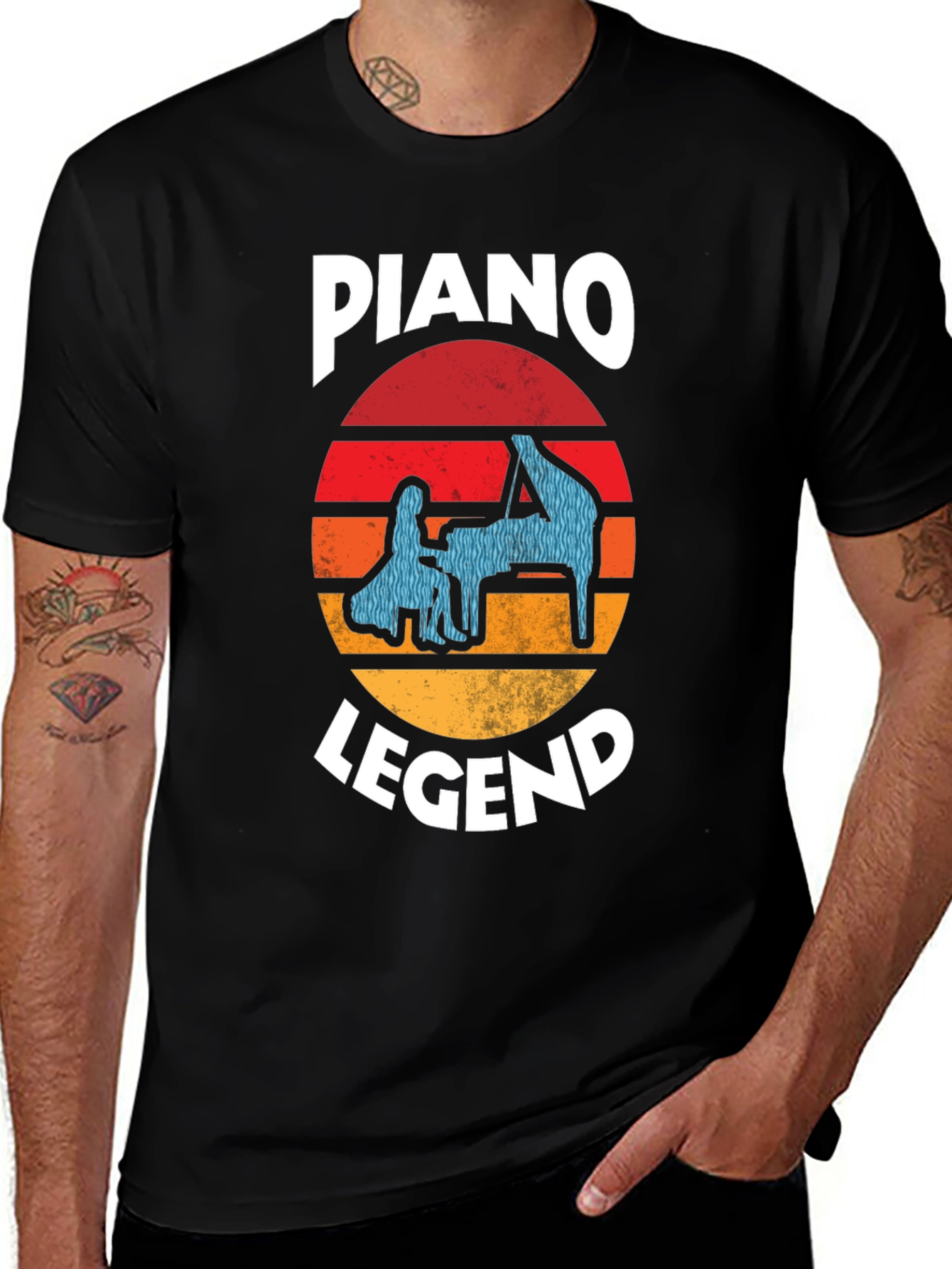 Piano Legend Graphic Tee - Retro Sunset Design
