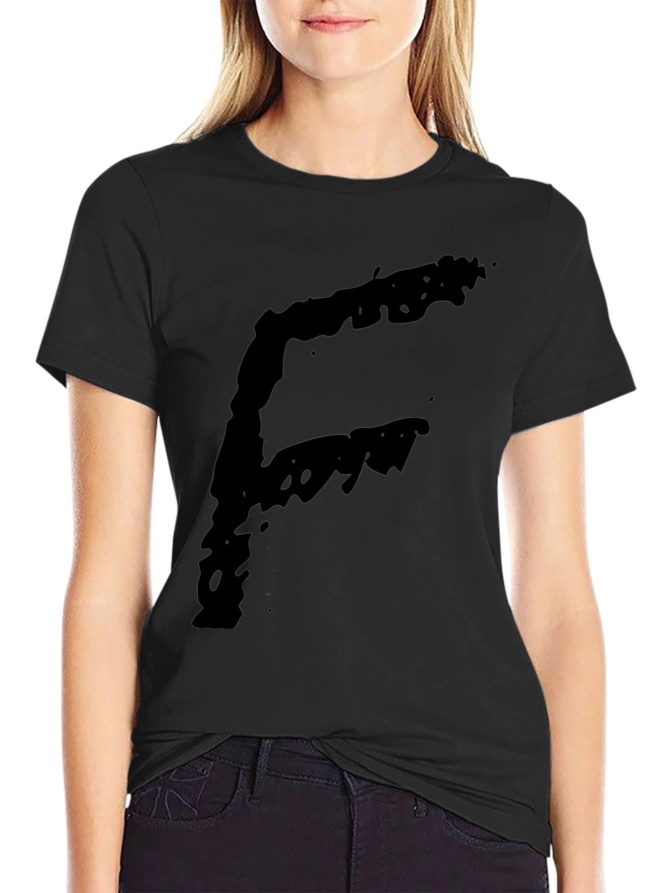 Bold Letter F Graphic T-Shirt - Black
