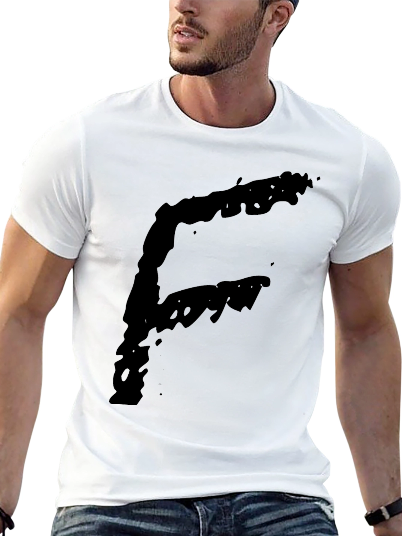 Bold Letter F Graphic T-Shirt - Black