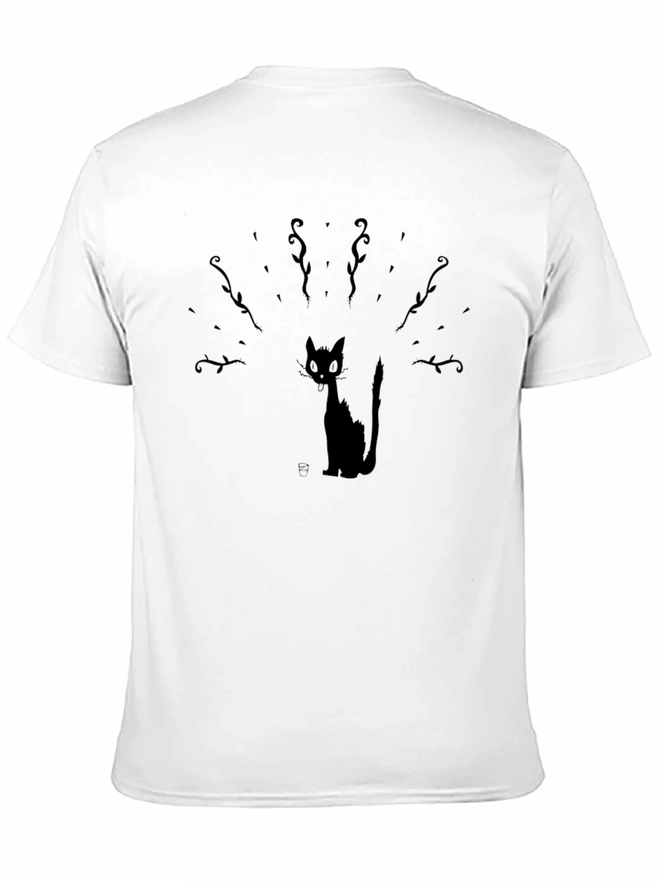 Whimsical Cat Graphic Tee - Black Cotton