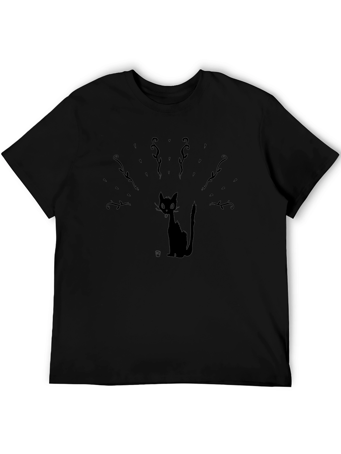 Whimsical Cat Graphic Tee - Black Cotton