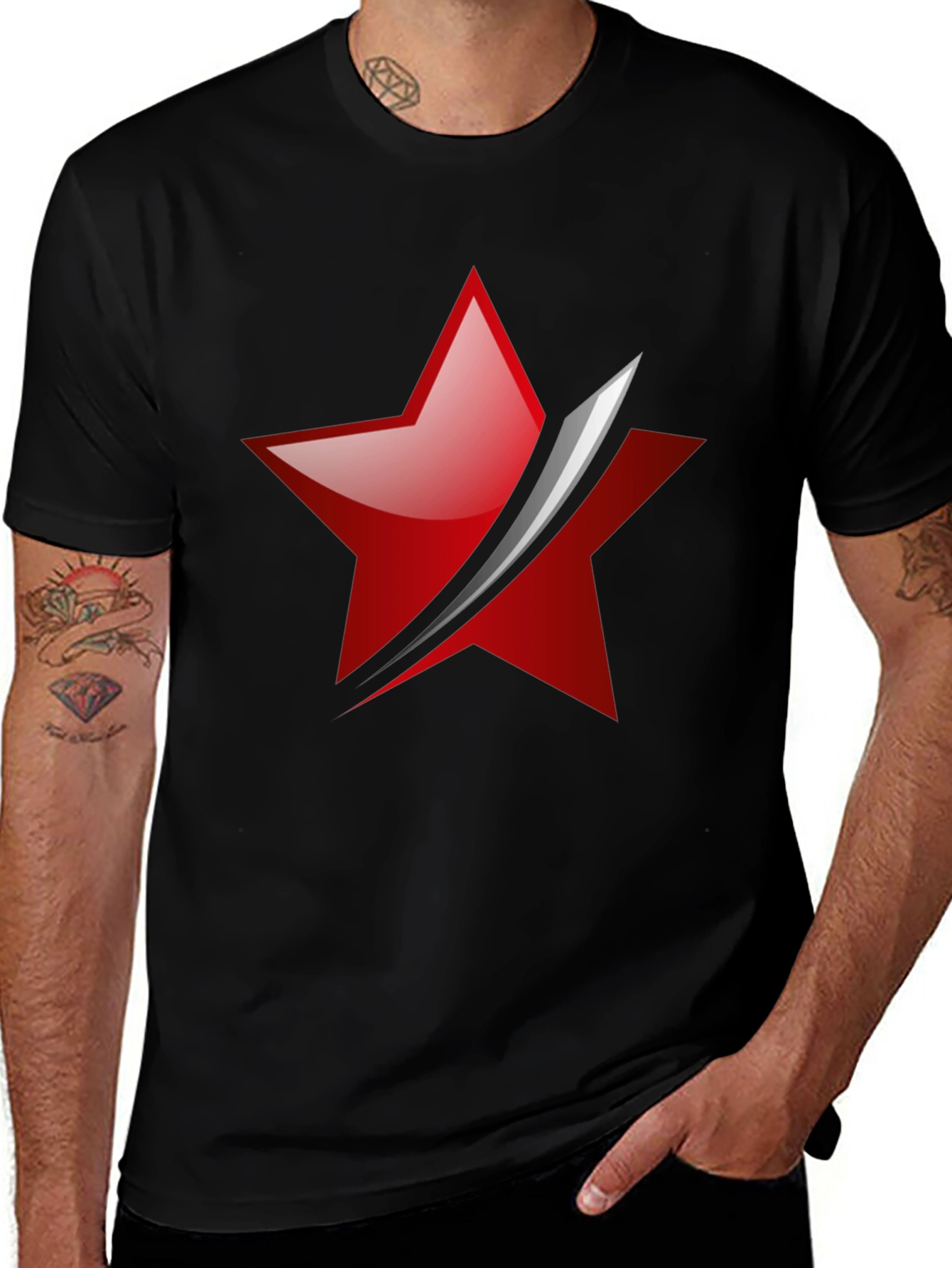 Red Star Slash Graphic Tee - Mens Black T-Shirt