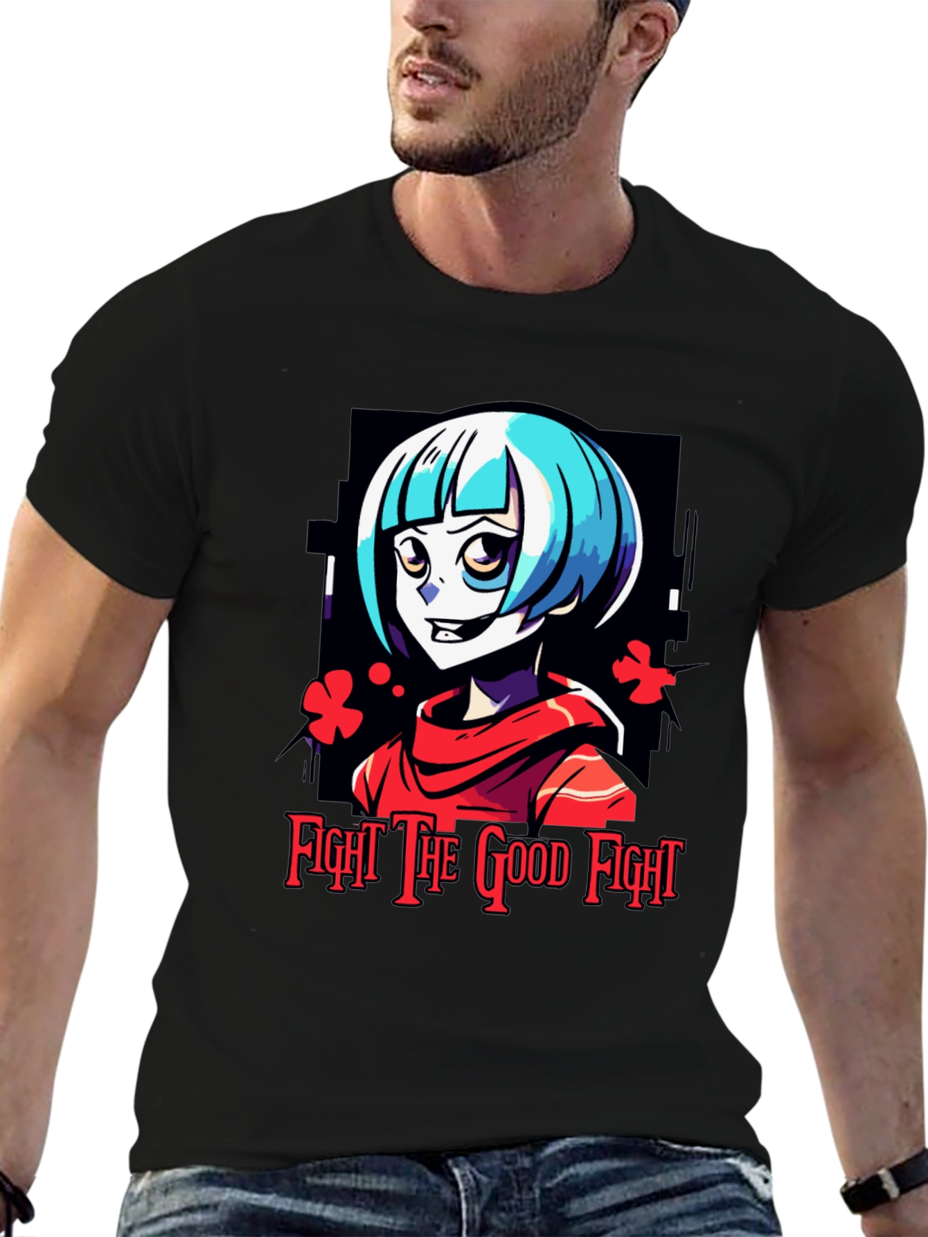 Fight The Good Fight Anime Graphic Tee - Black