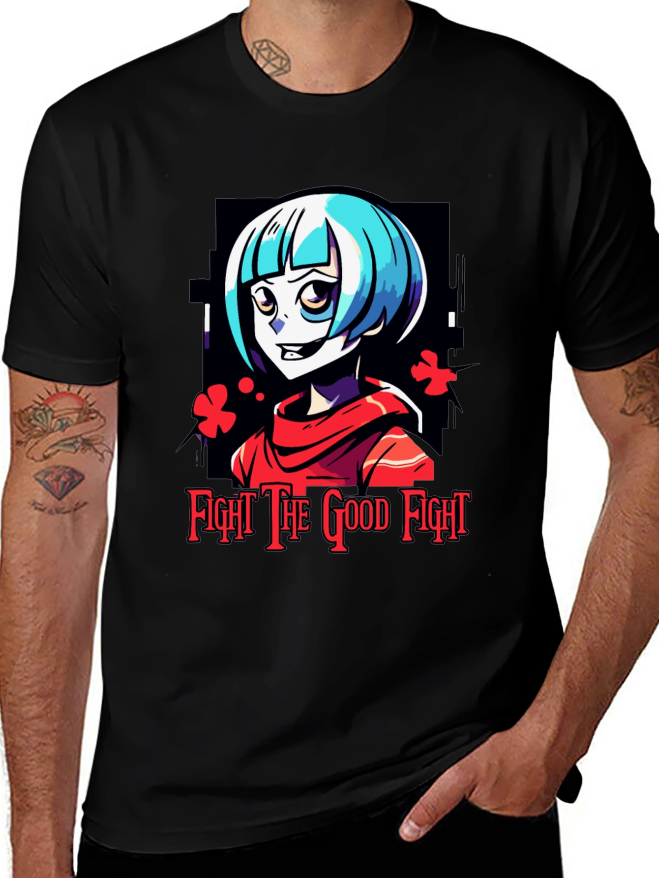 Fight The Good Fight Anime Graphic Tee - Black