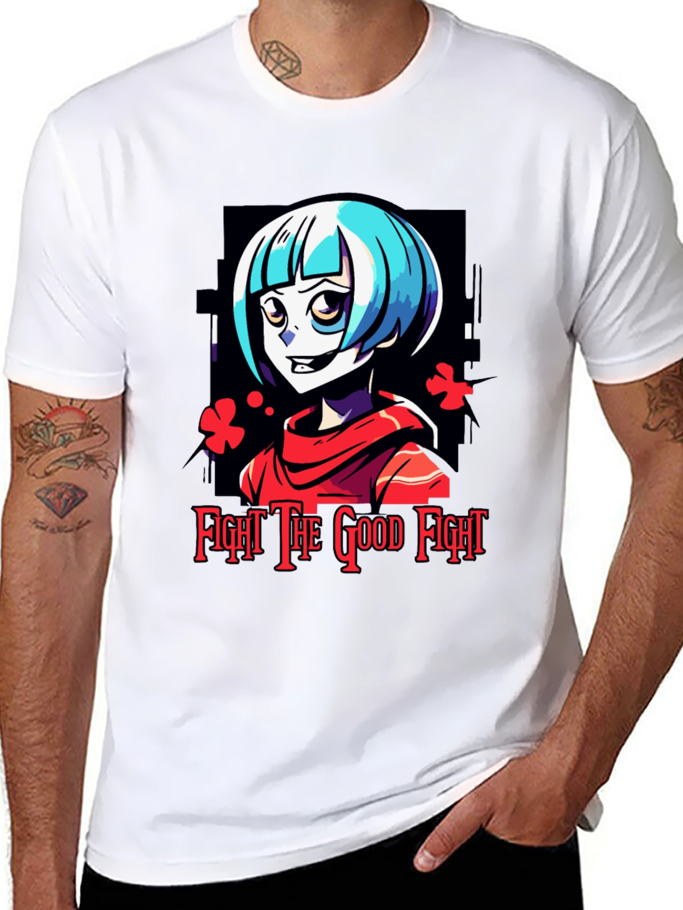 Fight The Good Fight Anime Graphic Tee - Black