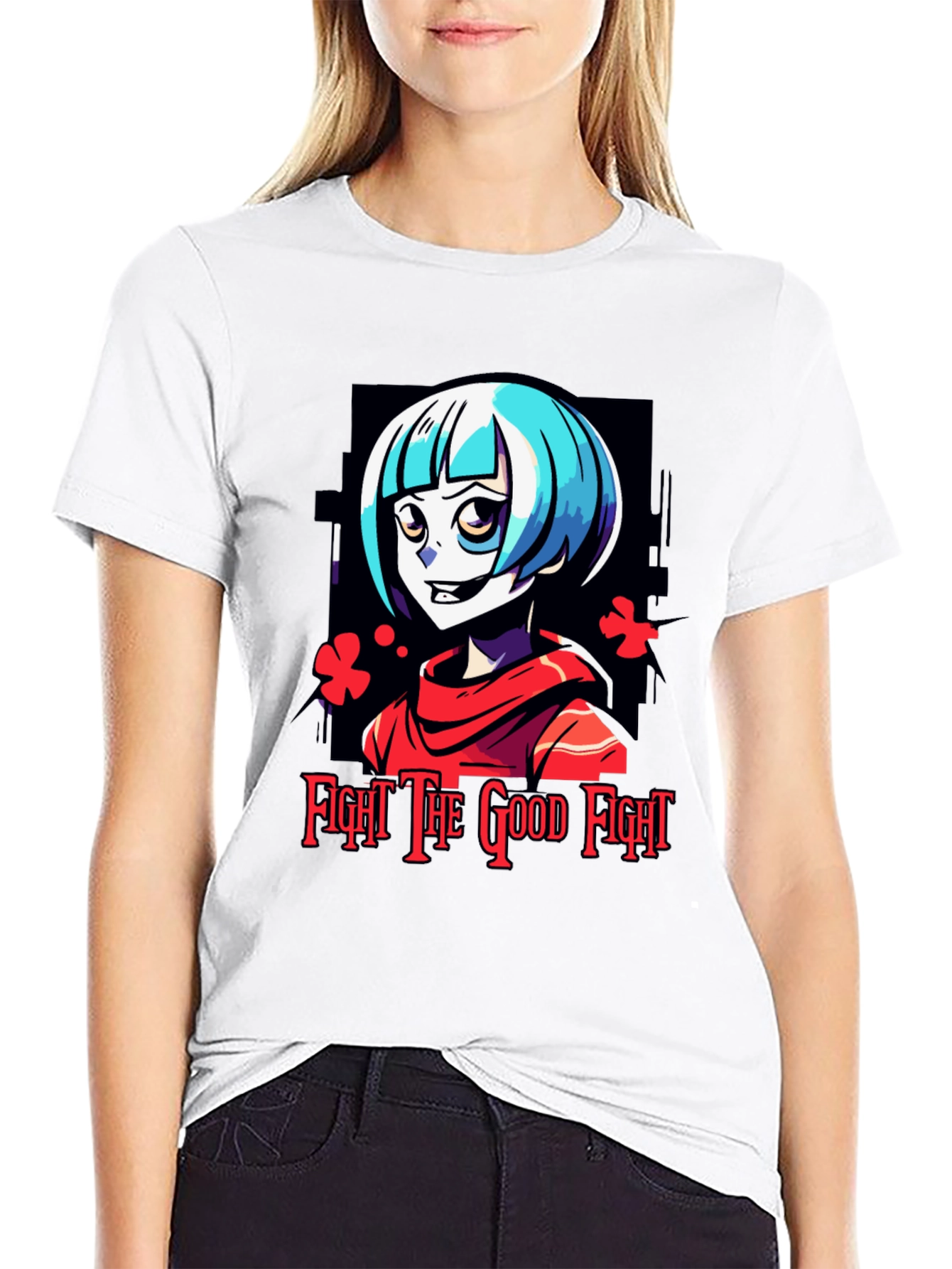 Fight The Good Fight Anime Graphic Tee - Black