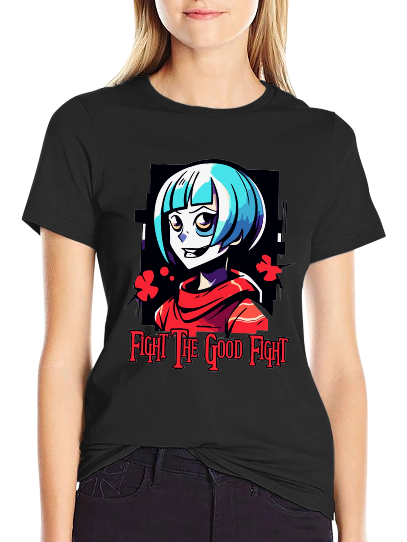 Fight The Good Fight Anime Graphic Tee - Black