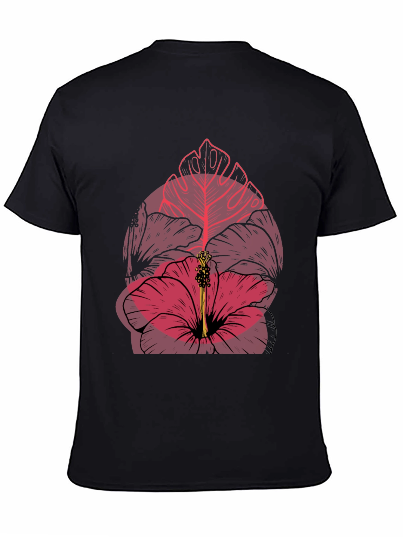 Tropical Flower Graphic Mens Black T-Shirt
