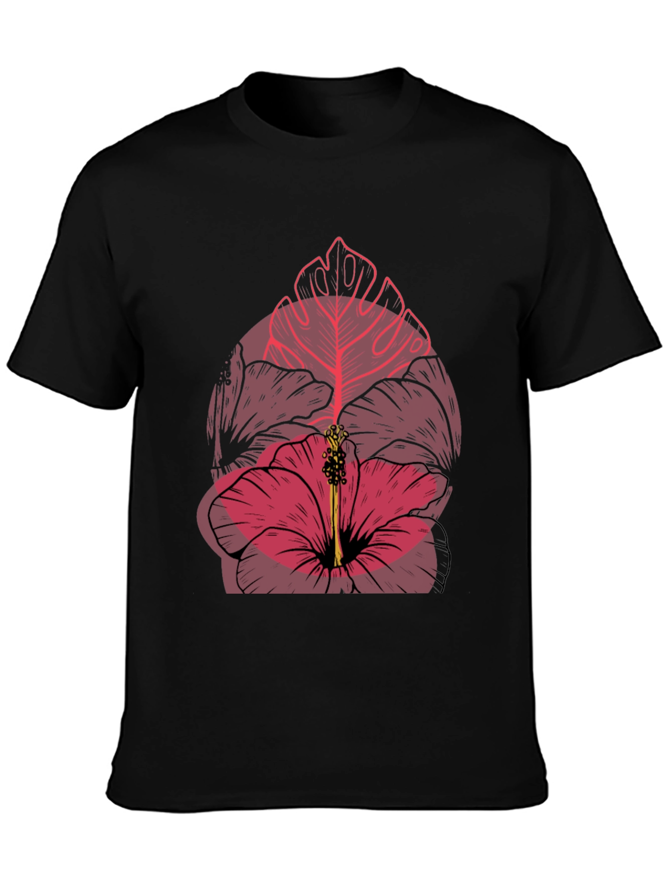 Tropical Flower Graphic Mens Black T-Shirt