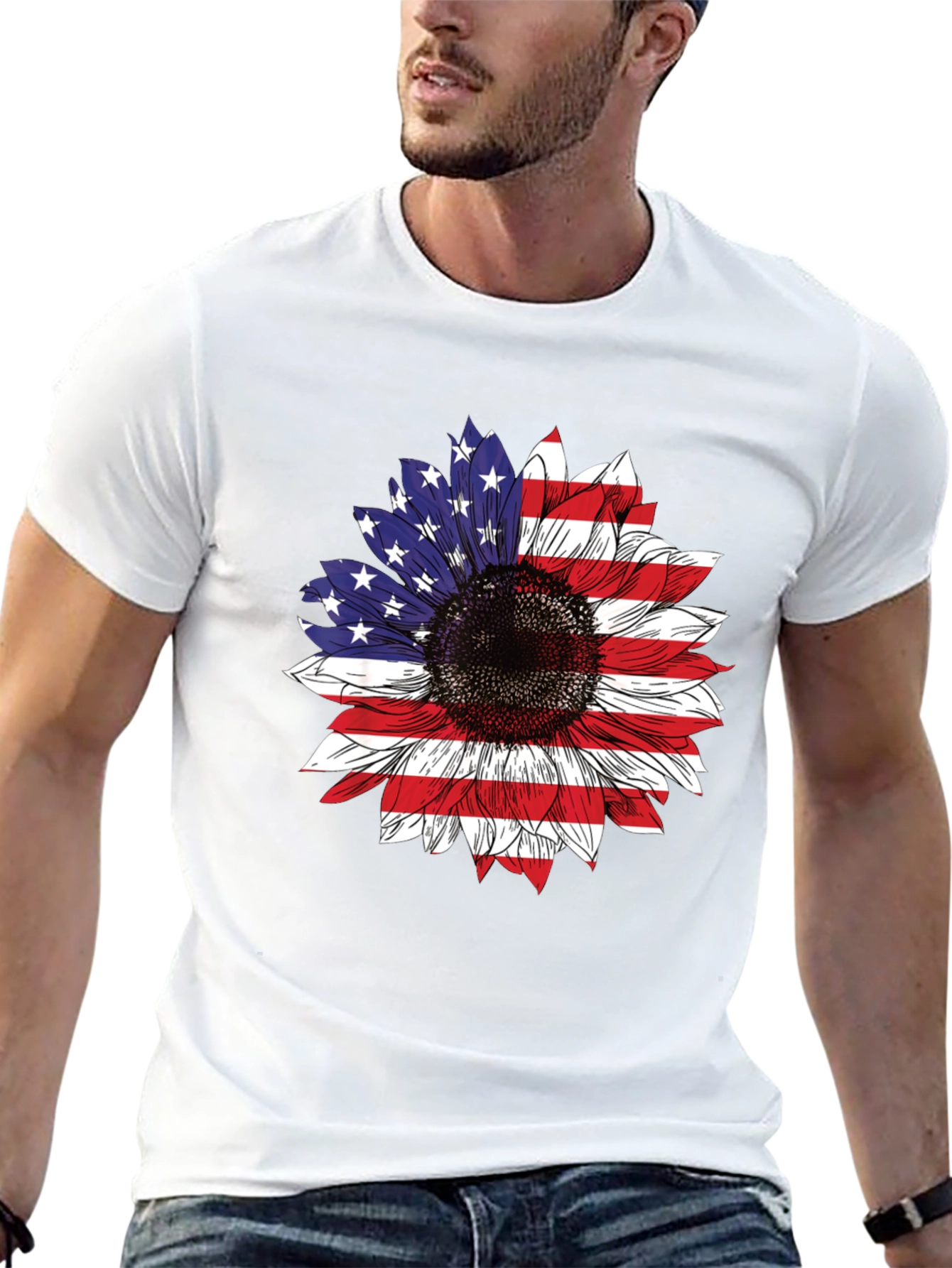 USA Flag Sunflower T-Shirt Patriotic Floral Tee