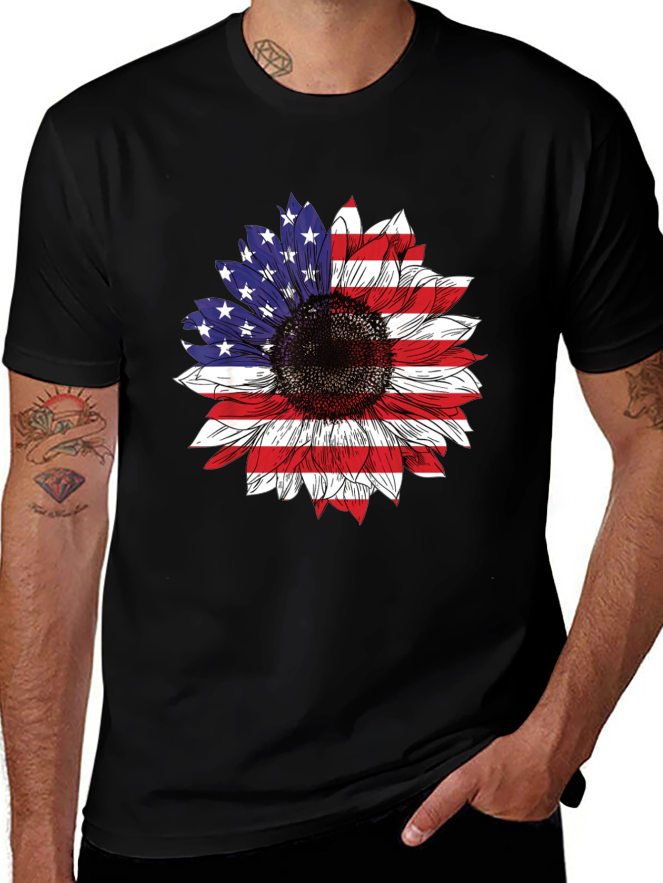 USA Flag Sunflower T-Shirt Patriotic Floral Tee