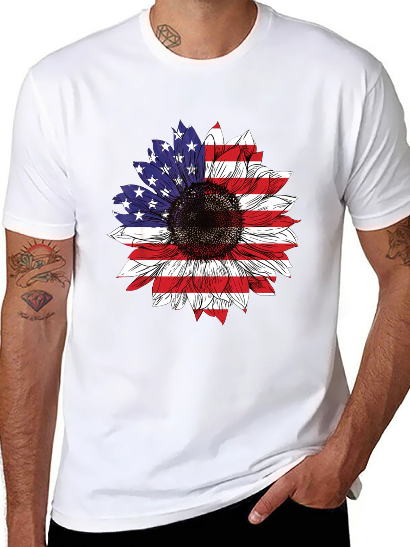 USA Flag Sunflower T-Shirt Patriotic Floral Tee