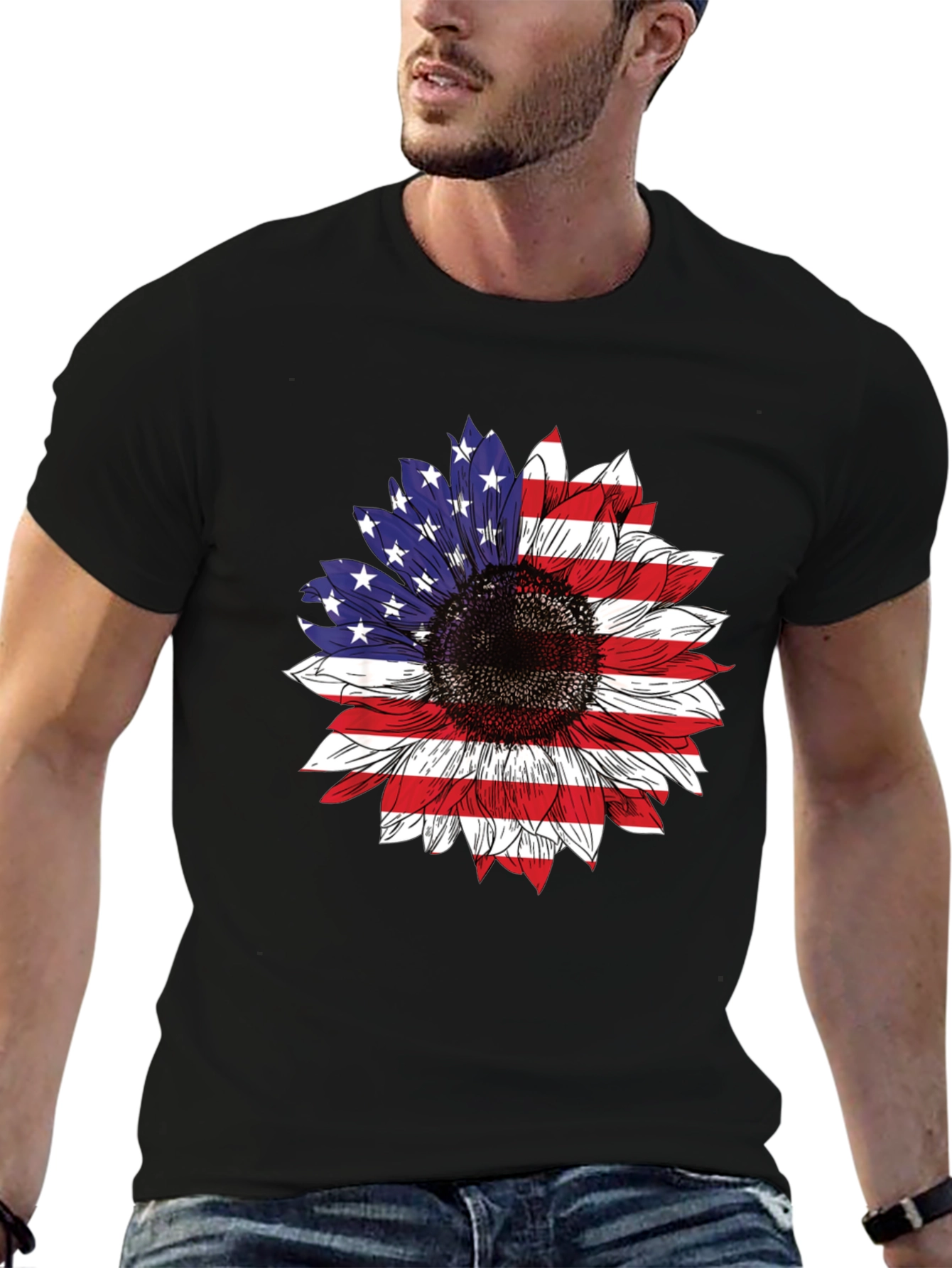 USA Flag Sunflower T-Shirt Patriotic Floral Tee