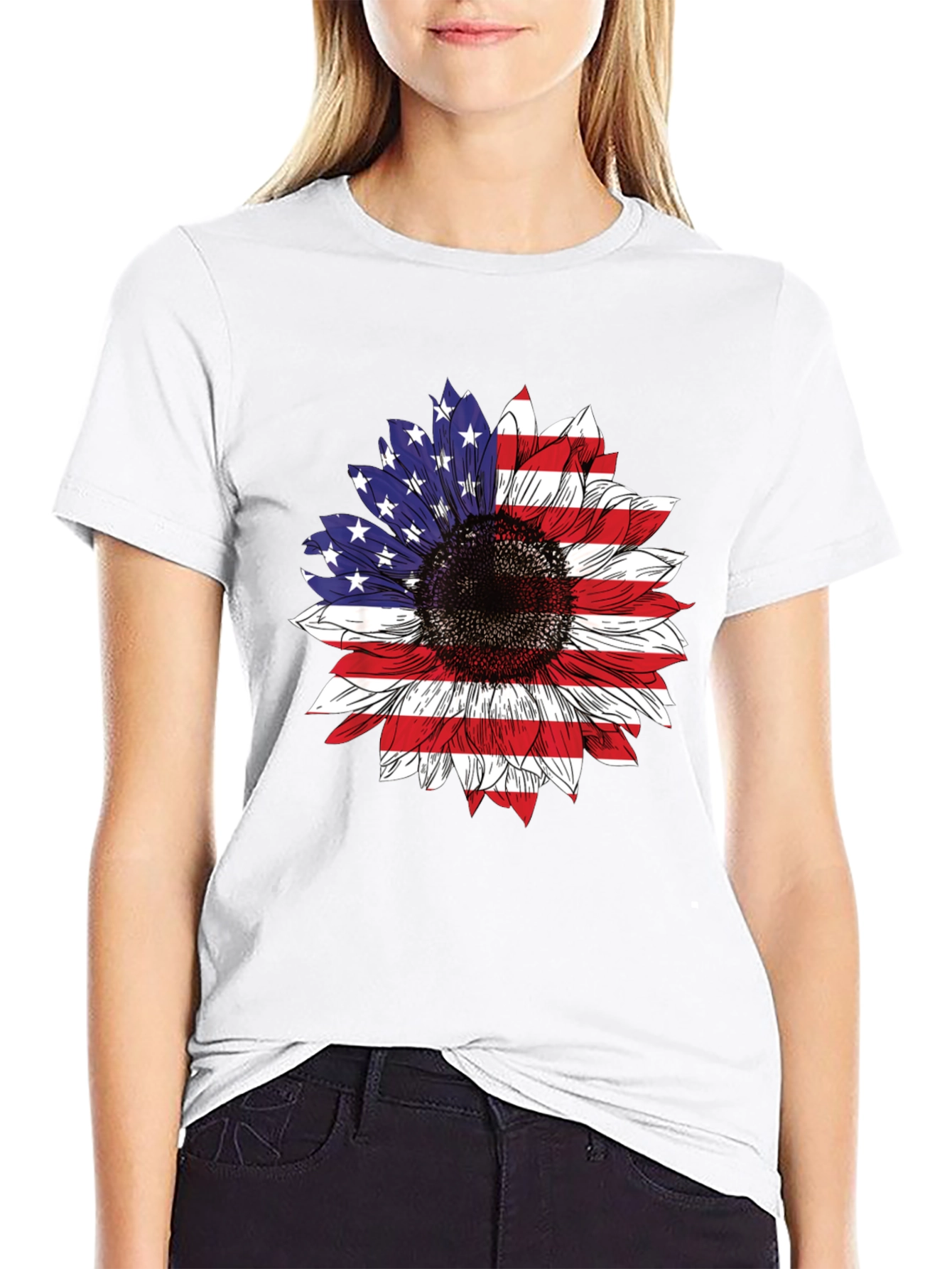 USA Flag Sunflower T-Shirt Patriotic Floral Tee