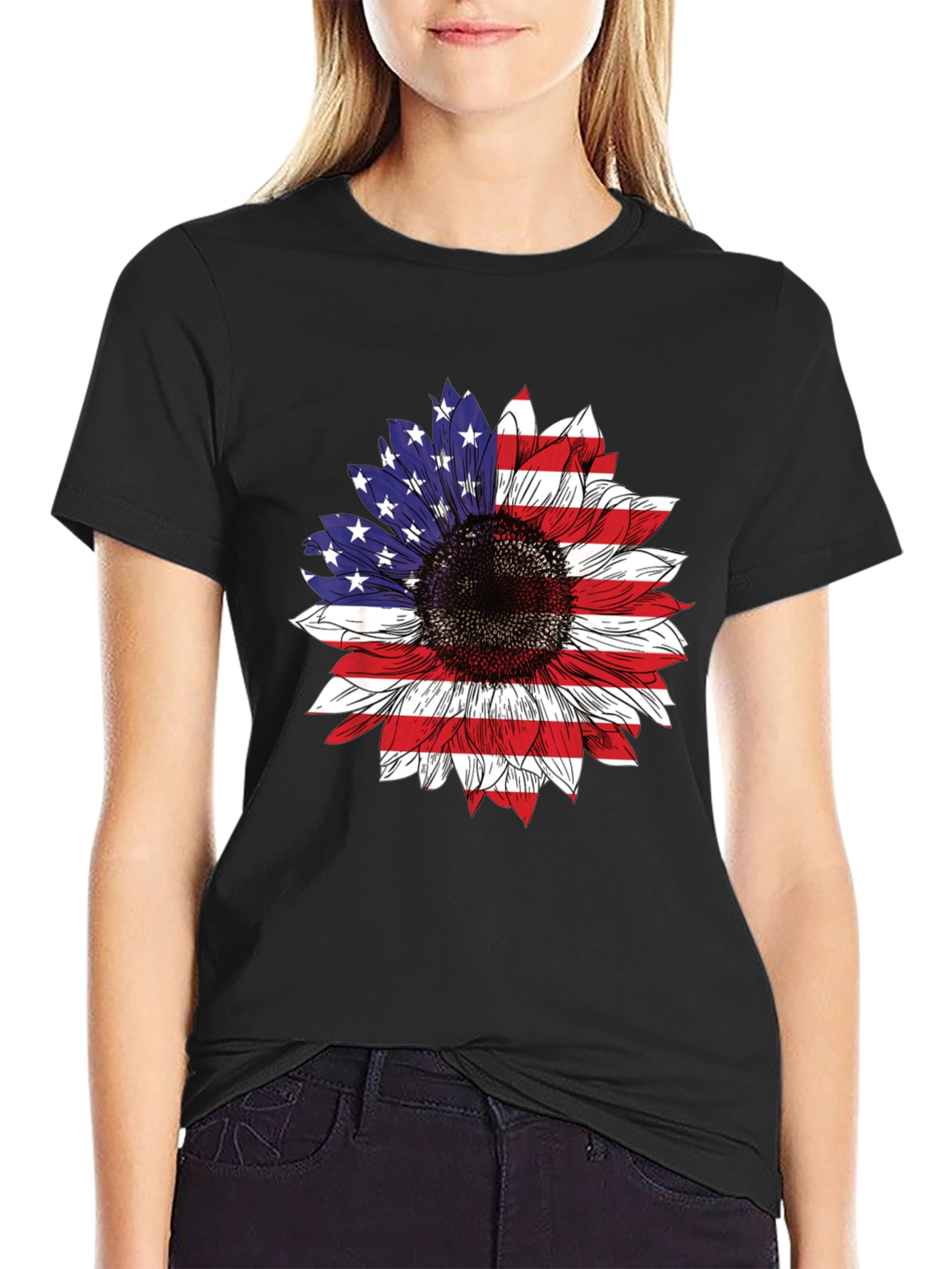 USA Flag Sunflower T-Shirt Patriotic Floral Tee
