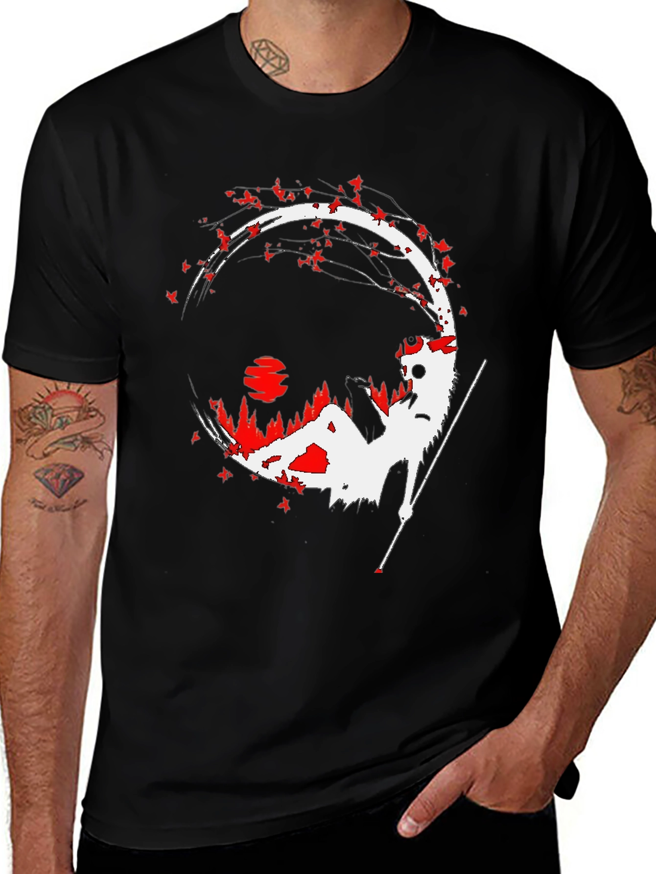 Samurai Silhouette Graphic Tee - Mens Black T-Shirt