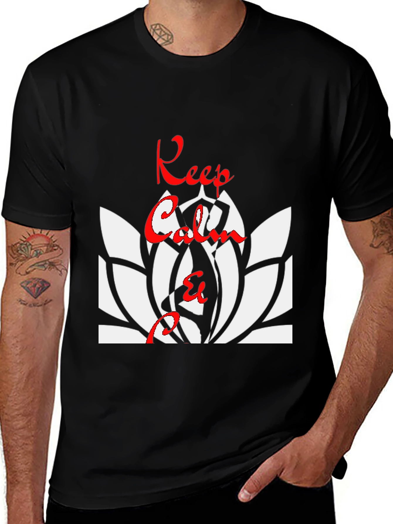 Keep Calm Lotus Flower T-Shirt - Black
