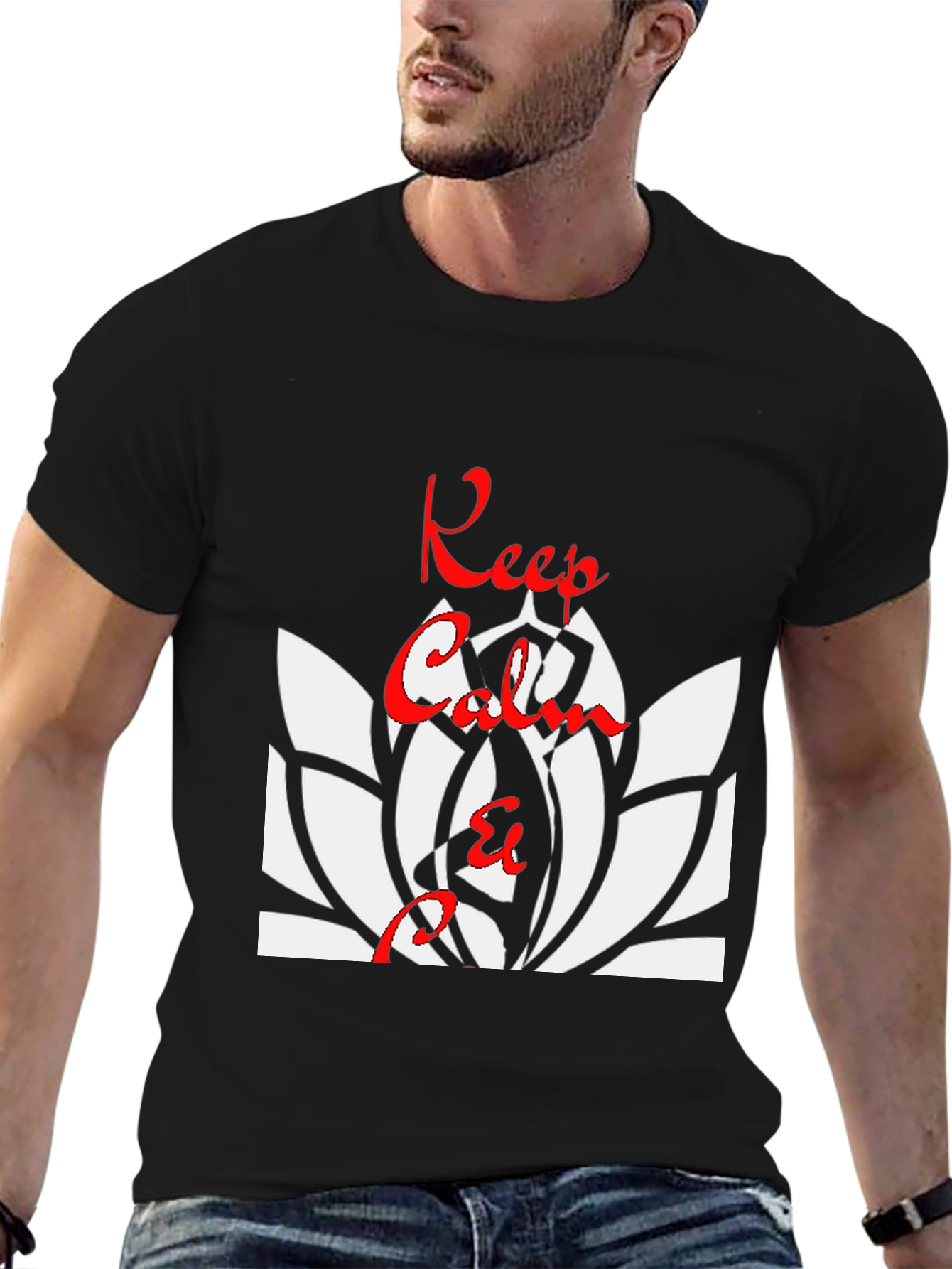 Keep Calm Lotus Flower T-Shirt - Black