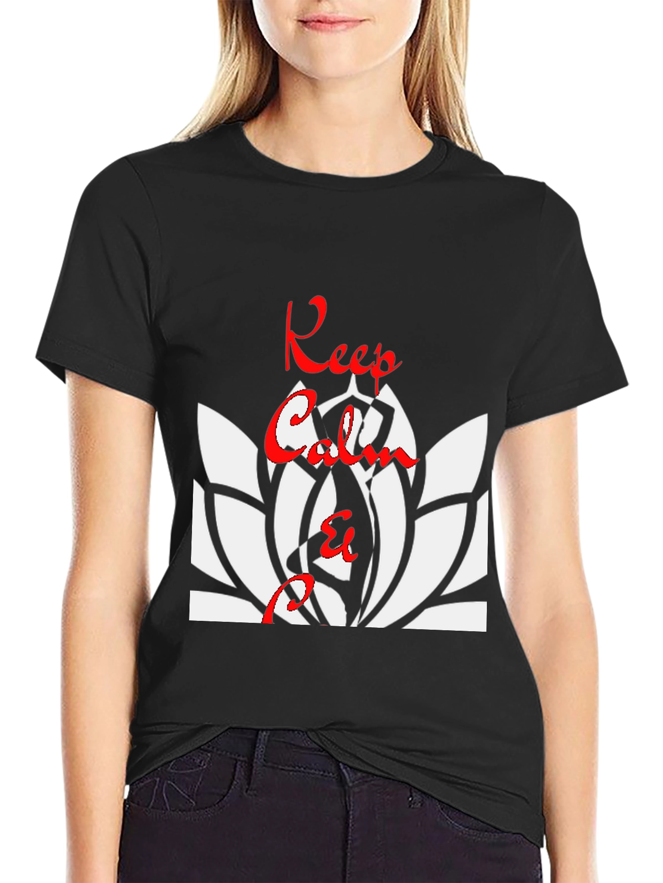 Keep Calm Lotus Flower T-Shirt - Black