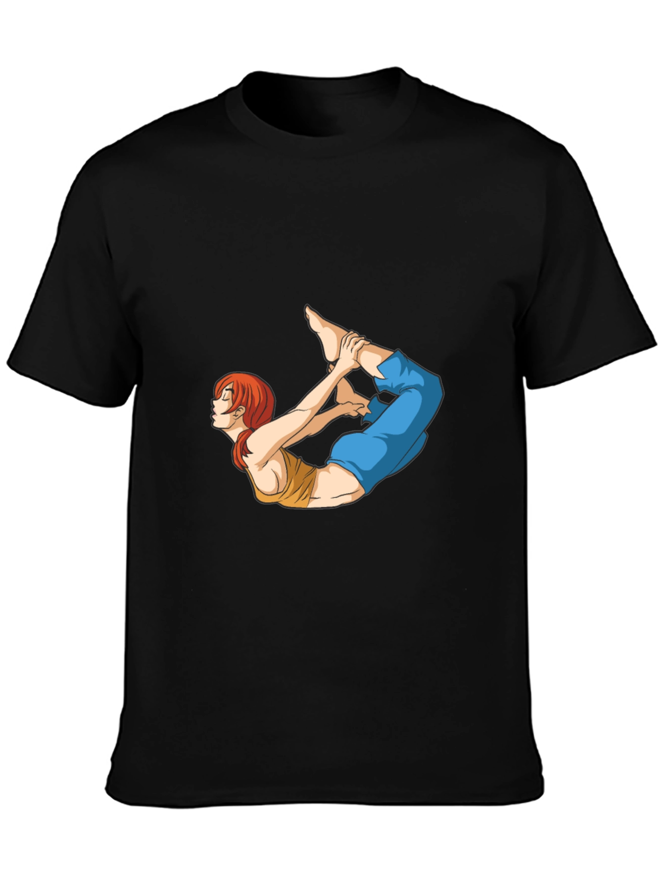 Yoga Pose Anime Graphic Black T-Shirt