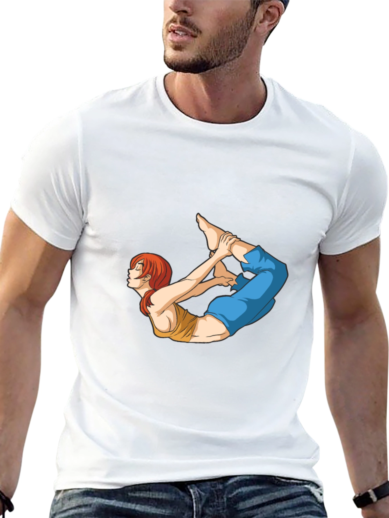 Yoga Pose Anime Graphic Black T-Shirt